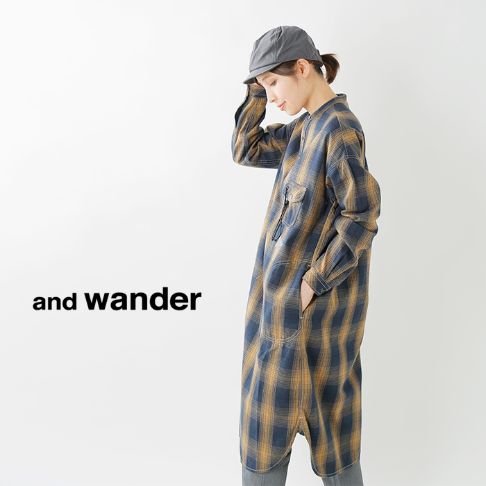 And Wander アンドワンダー サーモネルチェックチュニック Aw93 Fh048 Tr Iroma Aranciato