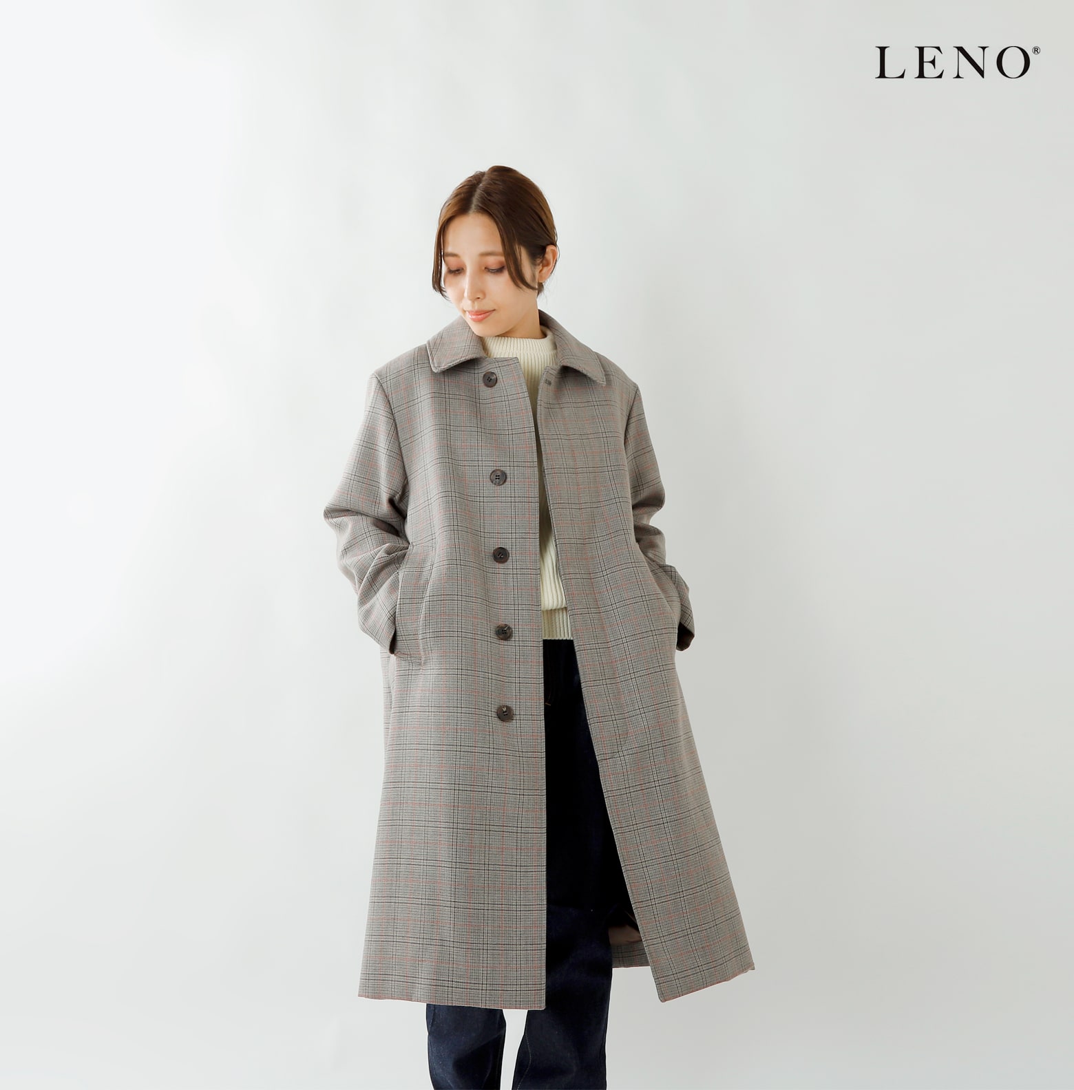 Leno リノ ウールチェックスタンドフォールカラーコート Stand Fall Collar Coat L1802 Co001 Iroma Aranciato