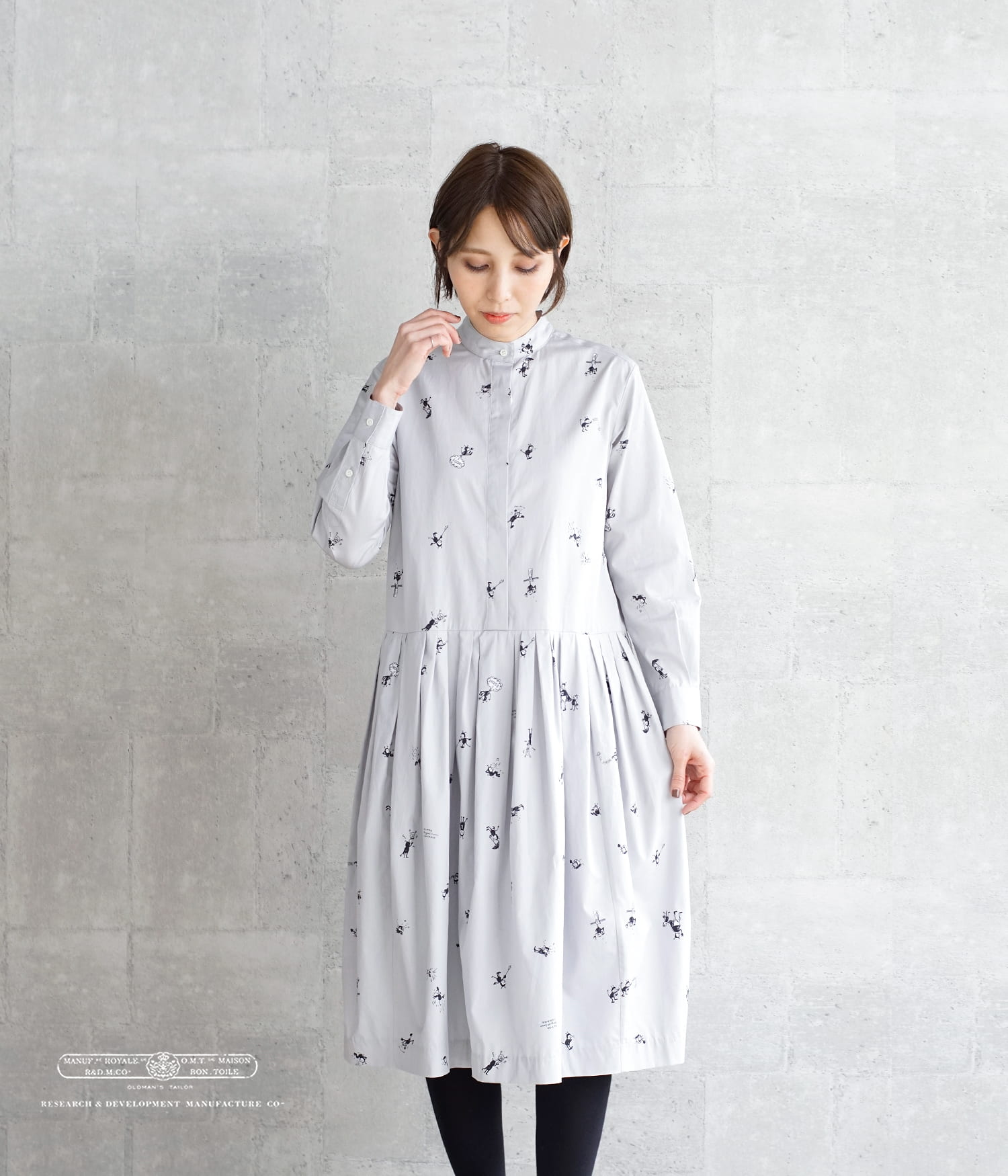 R & D.M.Co-(オールドマンズテーラー)ブリキンプリントスタンドカラーワンピース”BRIKIN PRINT STAND COLLAR  DRESS” 3411