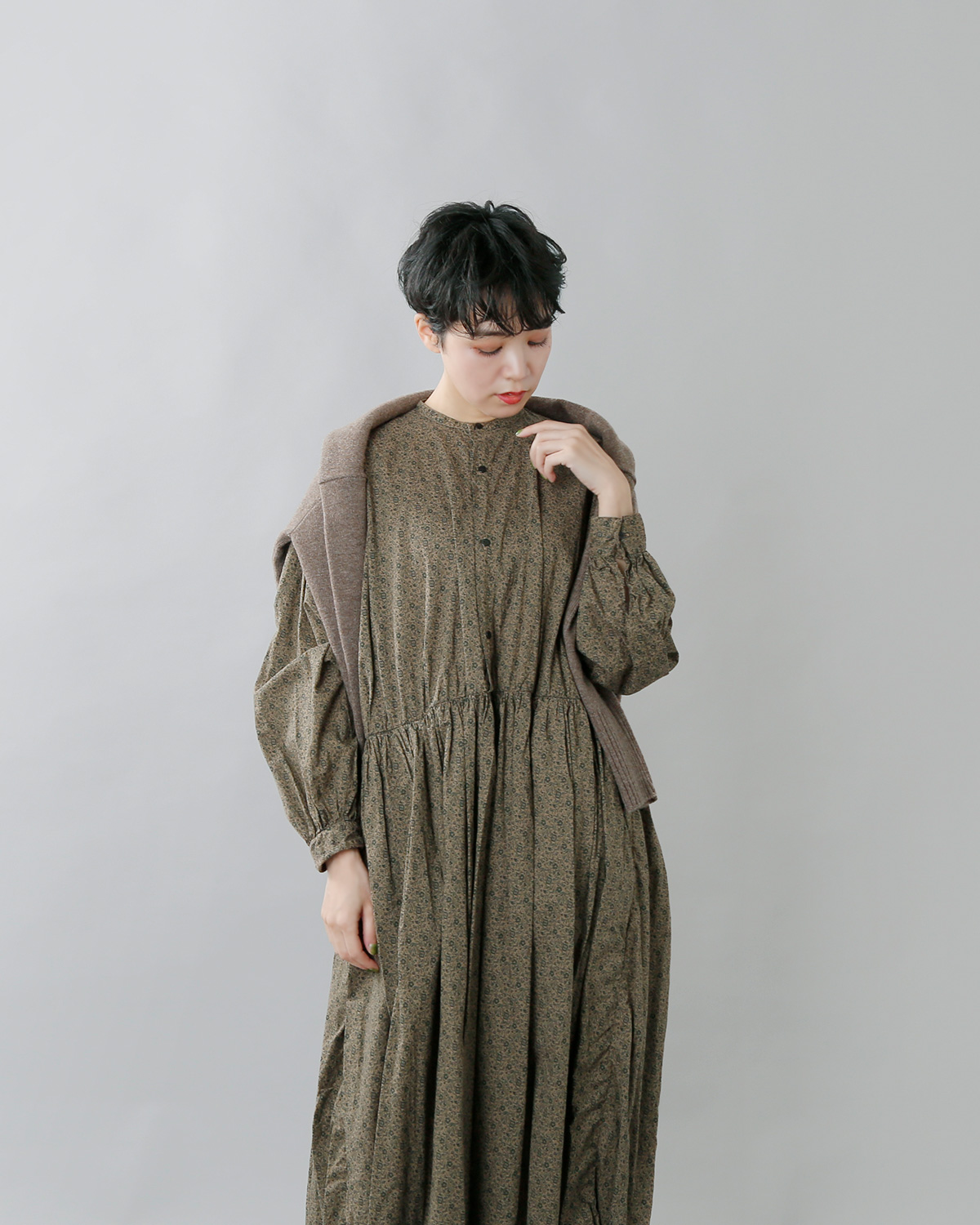 Toujours トゥジュー コットンクラシックフラワープリントギャザードレス Mm33fd01 Iroma Aranciato