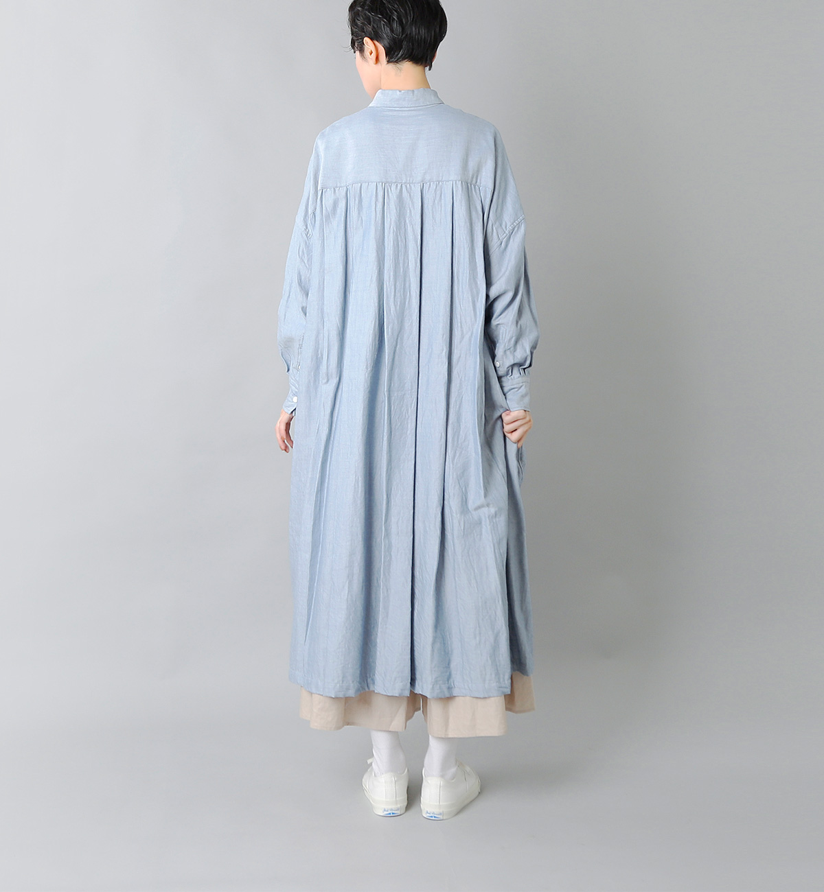 TOUJOURS(トゥジュー)カシミヤコットンバックワイドプリーツシャツドレス mm33kd04
