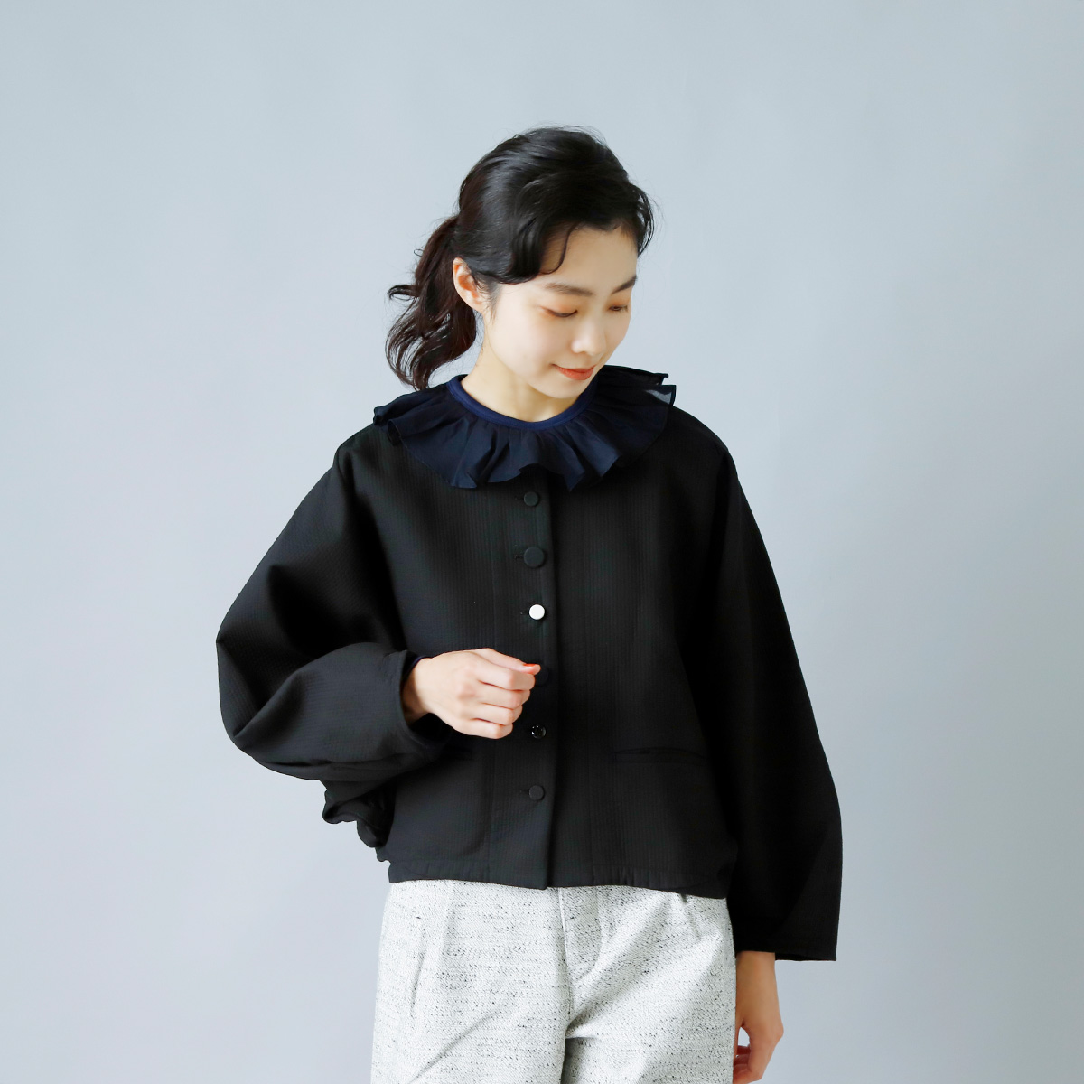 susuri（ススリ）| コットンノーカラーカイトジャケット 美品】susuri♡コットンノーカラーカイトジャケット