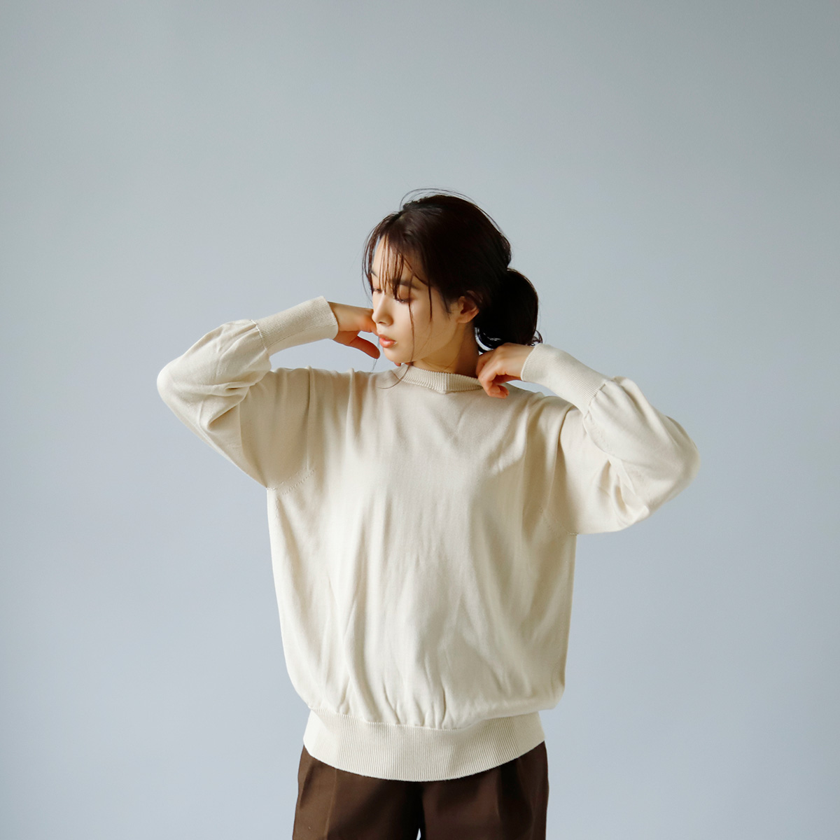 Olde H & Daughter(I[hGC`Ahh[^[)VNvCXeb`N[lbNjbgvI[o[gSILK PLAIN STICH CREW NECK KNITWEARh bk004