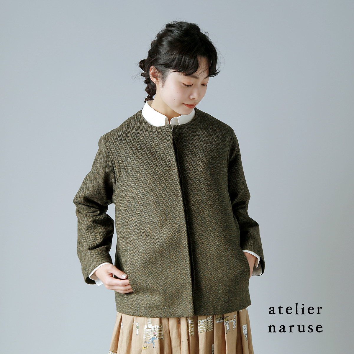 atelier naruse(アトリエナルセ)モダングランドツィードコクーンジャケット f04041