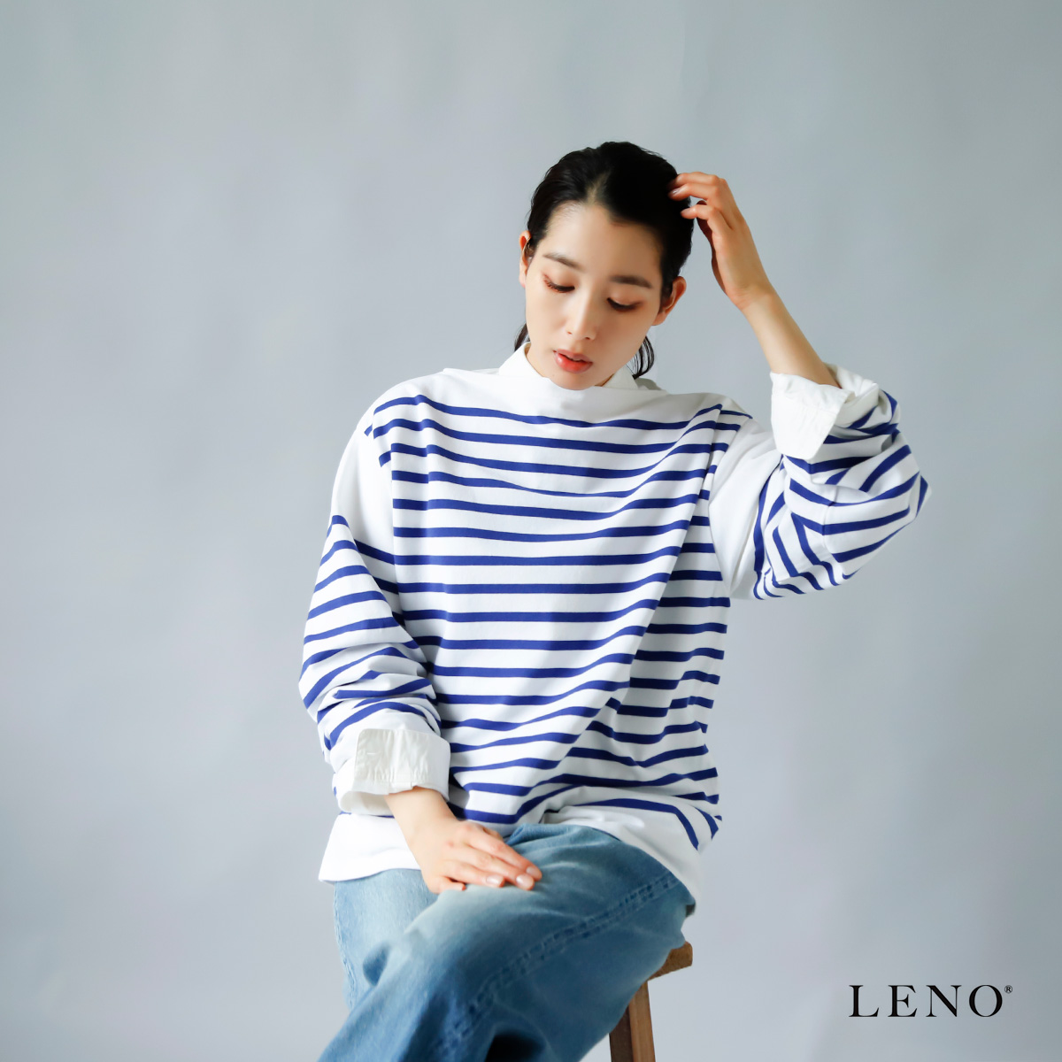 LENO(リノ)コットンラッセルパネルボーダーバスクシャツ 