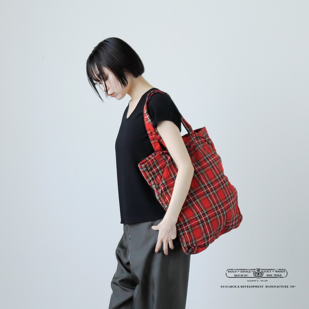 R & D.M.Co-(オールドマンズテーラー)リネンタータンチェックバッグLINEN TARTAN CHECK BAG 2288