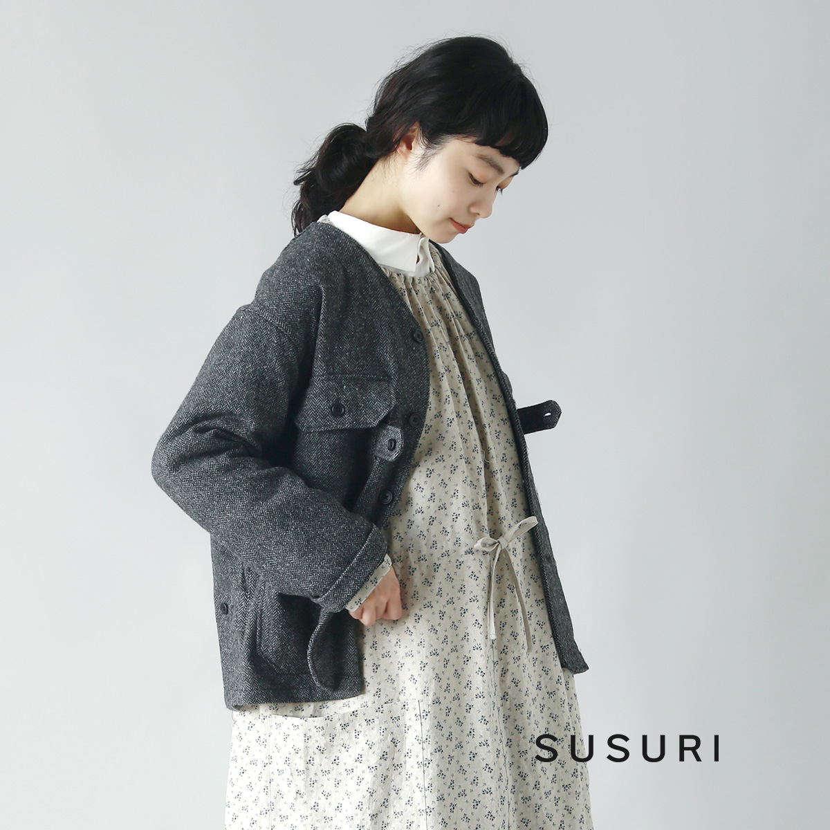 未使用展示品 SUSURI 22-256 リネン 花柄 サシェドレス/ワンピース-