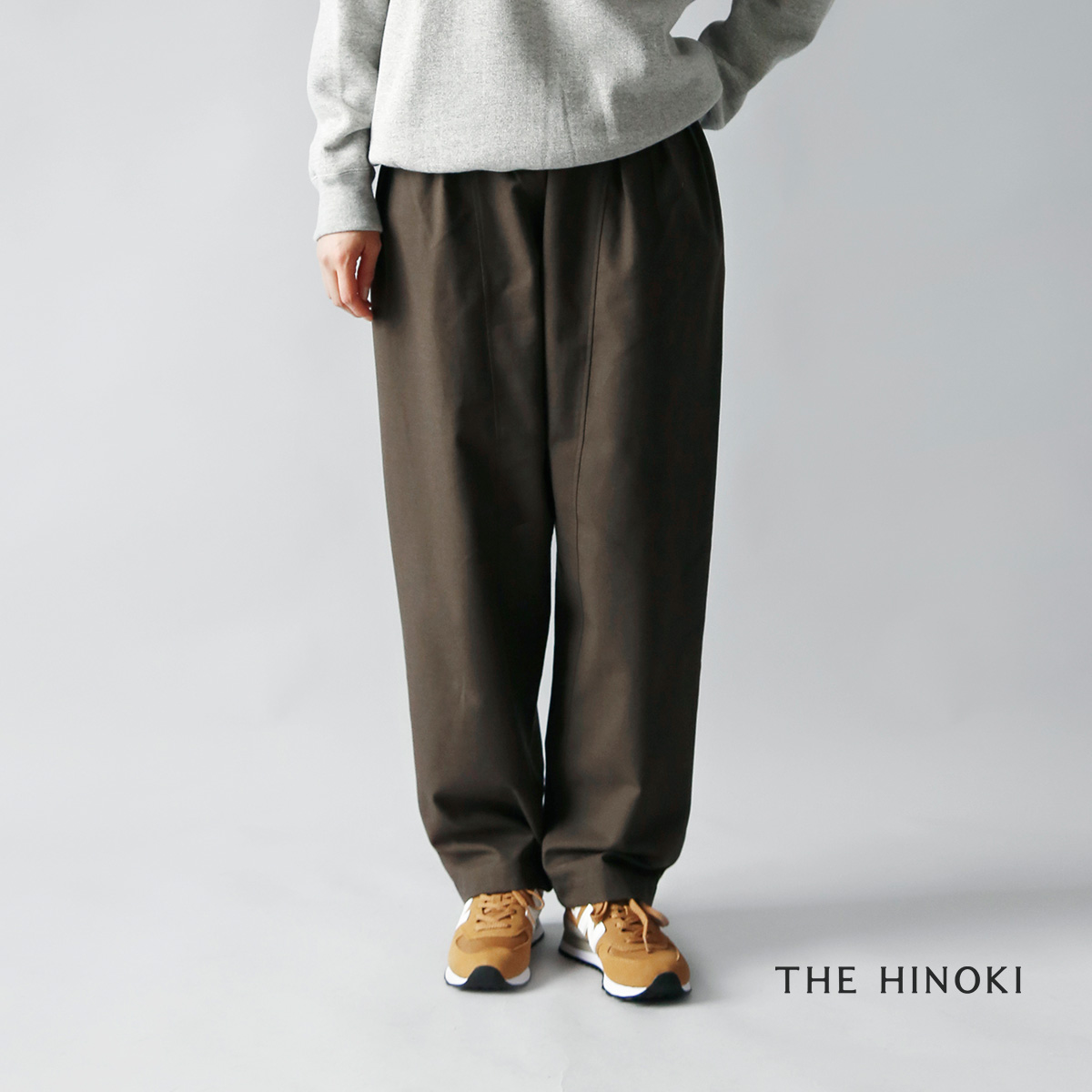 THE HINOKI ザ ヒノキ オーガニックコットン ウール リネン ツイル 3タック エラスティック パンツ th22w-25