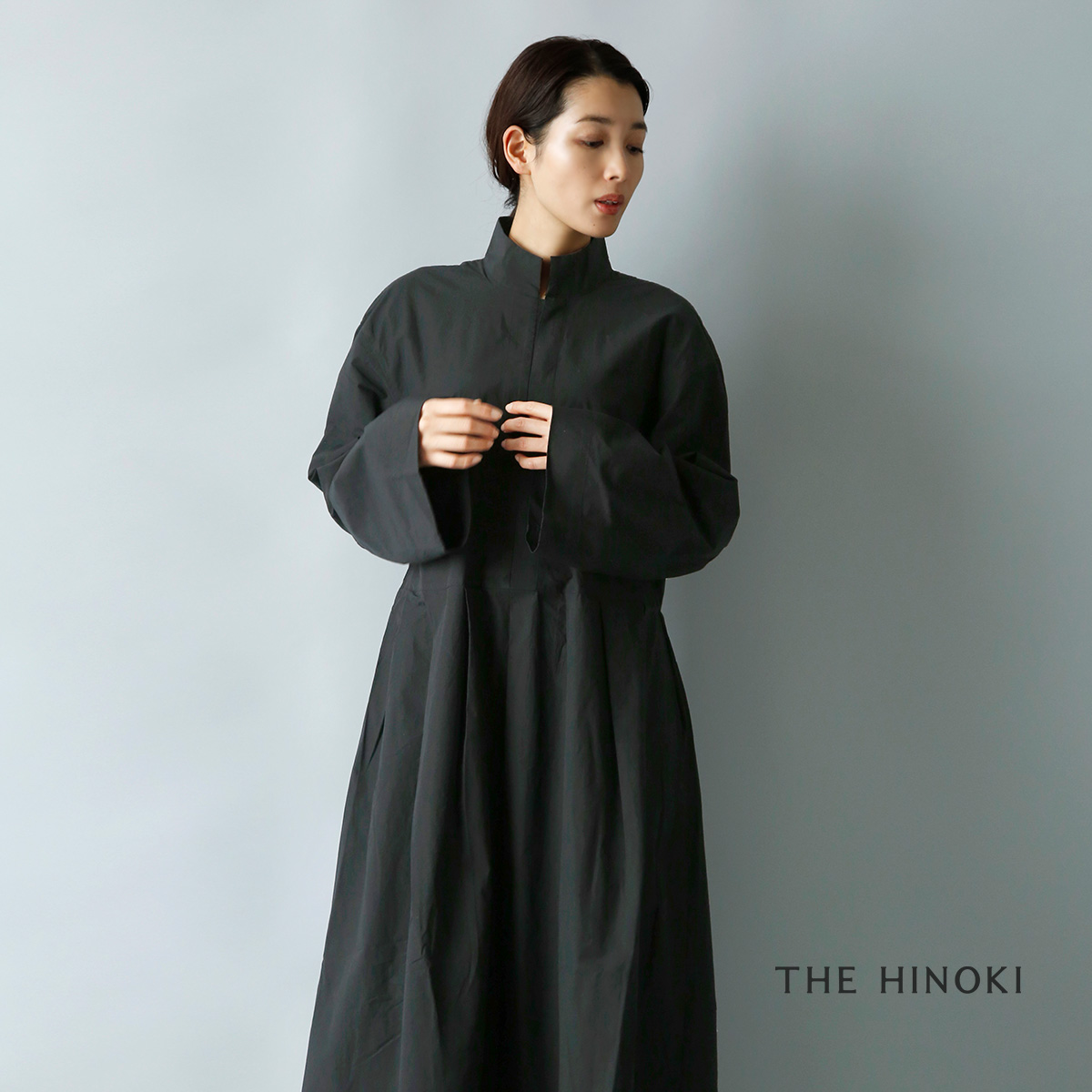 THE HINOKI(ザ ヒノキ)オーガニックコットン スタンドカラープリーツドレス th22w-3