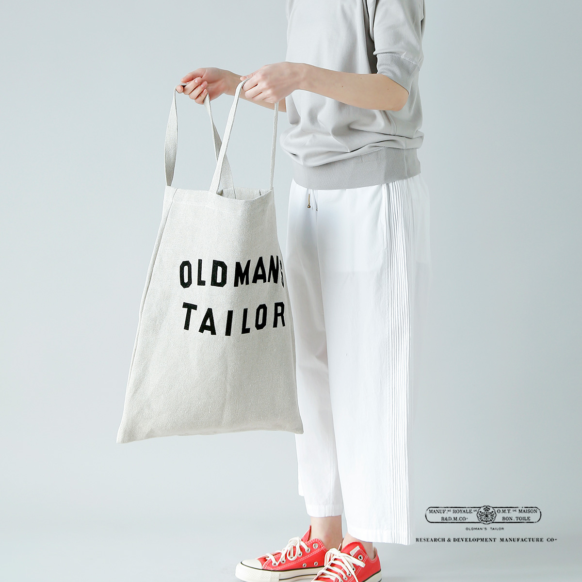 R & D.M.Co-(オールドマンズテーラー)リネンロゴプリントトートバッグ“OMT PRINT TOTE BAG” 781