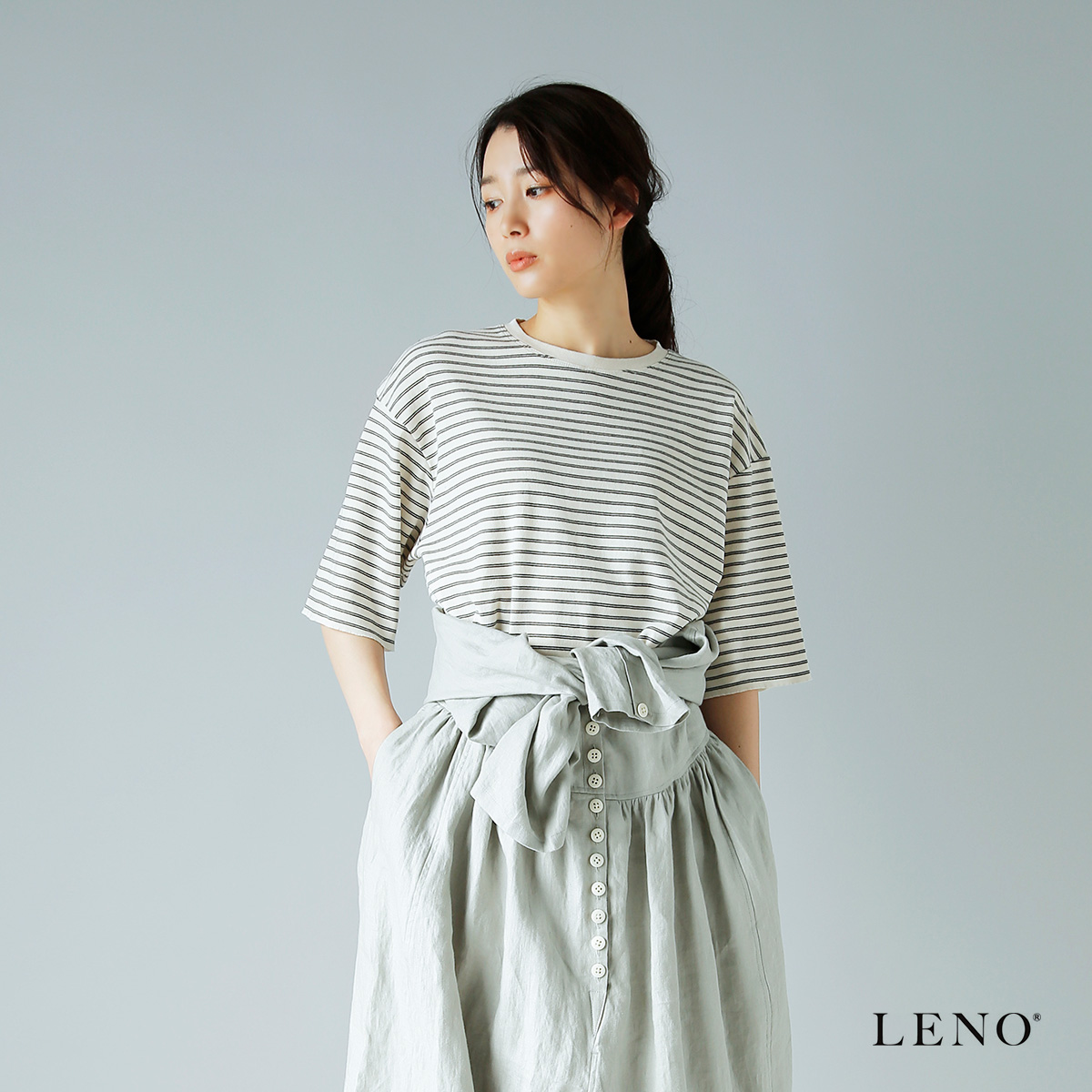 LENO(リノ)オリジナルコットンフライス ハーフスリーブボーダーTシャツ h2201-cs007