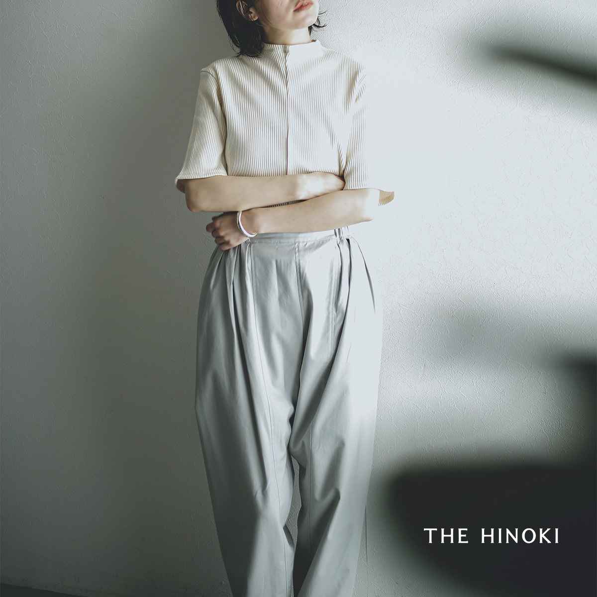 THE HINOKI(ザ ヒノキ)オーガニックコットンツイル3タックエラスティックパンツ th22s-18