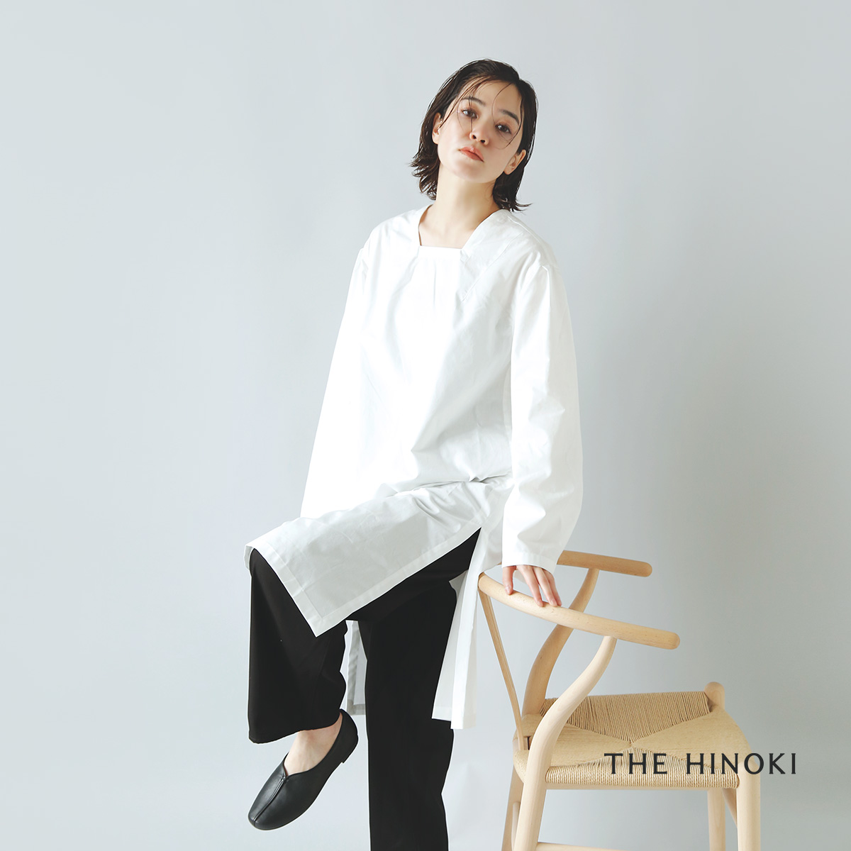 THE HINOKI(ザ ヒノキ)オーガニックコットンポプリンスクエアネックドレス th22s-25