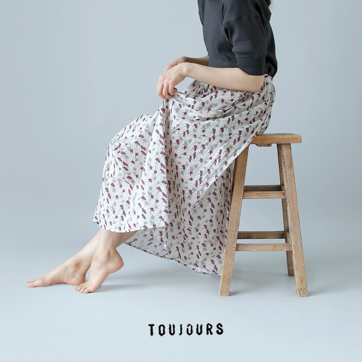 TOUJOURS(トゥジュー) シルキーコットンフローラルプリント ワンピース