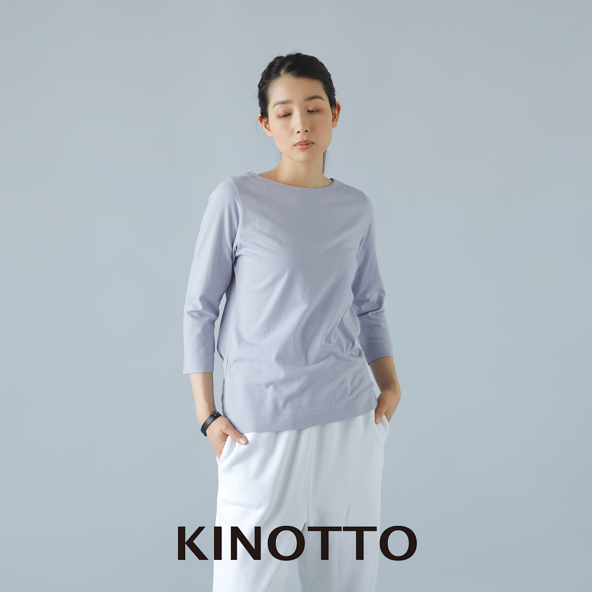 KINOTTO(キノット)タンギス綿 7分袖 ボートネック Tシャツ 2231c001
