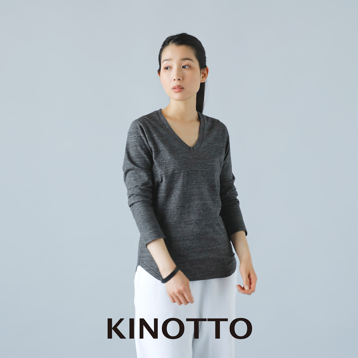 KINOTTO(キノット)タンギス綿 7分袖 ボートネック Tシャツ 2231c001