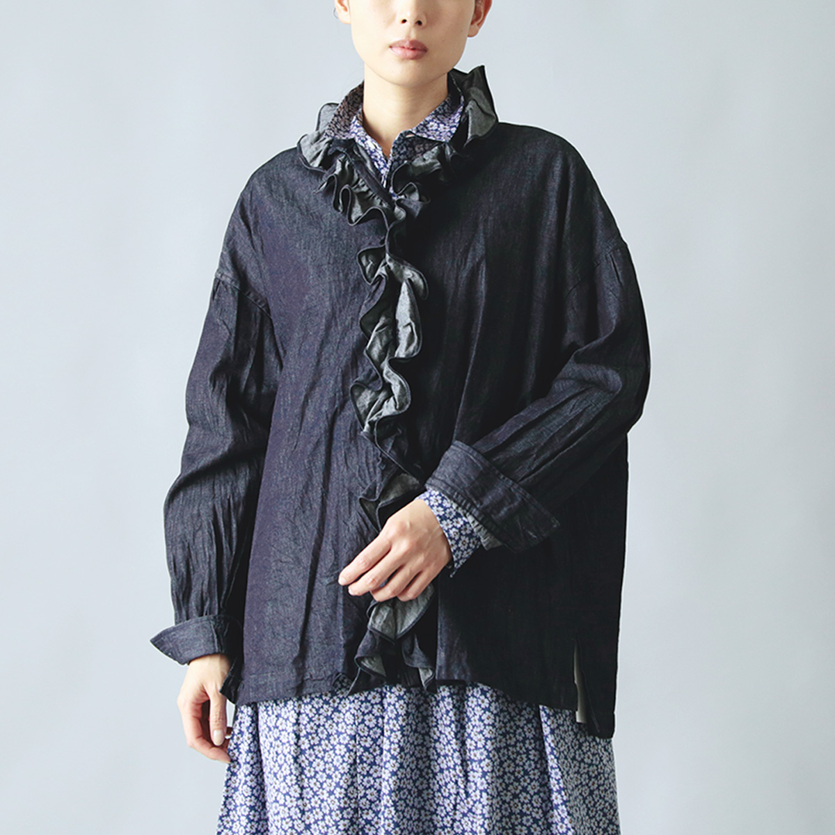 TOUJOURSトゥジューRuffle Shirtリネン・フリルシャツ白サイズ1