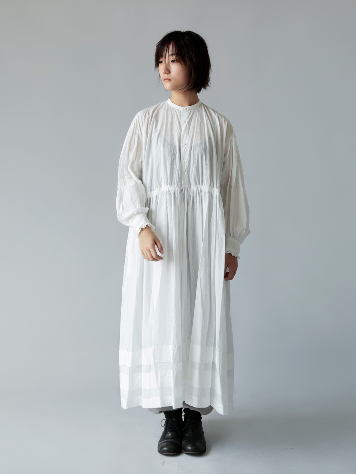 TOUJOURS ギャザー ドレス Fine Yarn High Count Cotton Cloth Bishop 