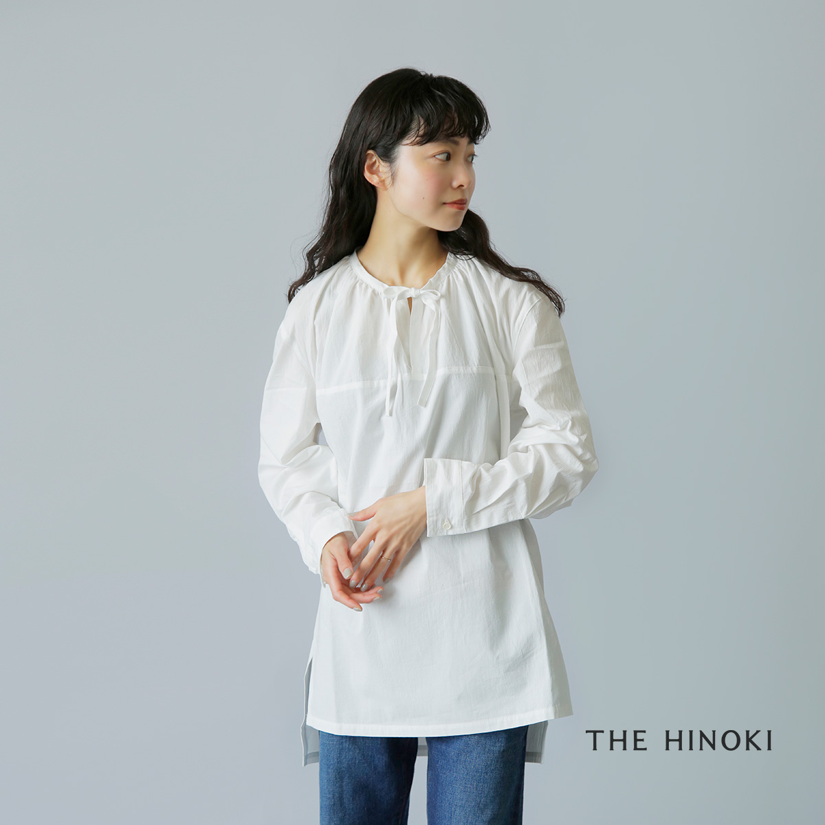 THE HINOKI(ザ ヒノキ)オーガニック コットン リネン ギャザーネック シャツ th23s-17