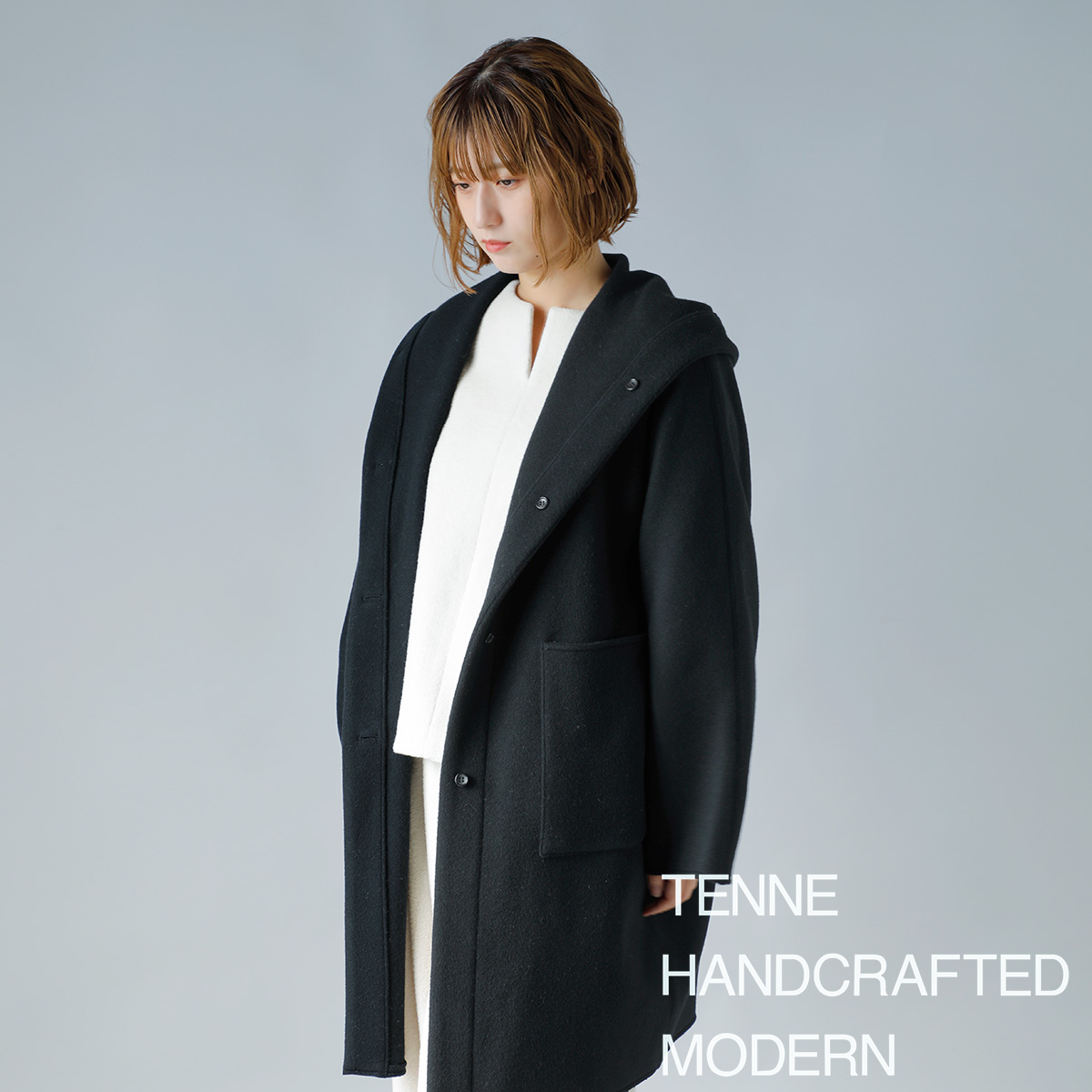 TENNE HANDCRAFTED MODERN(enhNtebh_)SUPER140s E[ O t[h R[g gsuper 140s long hood coath 0020o