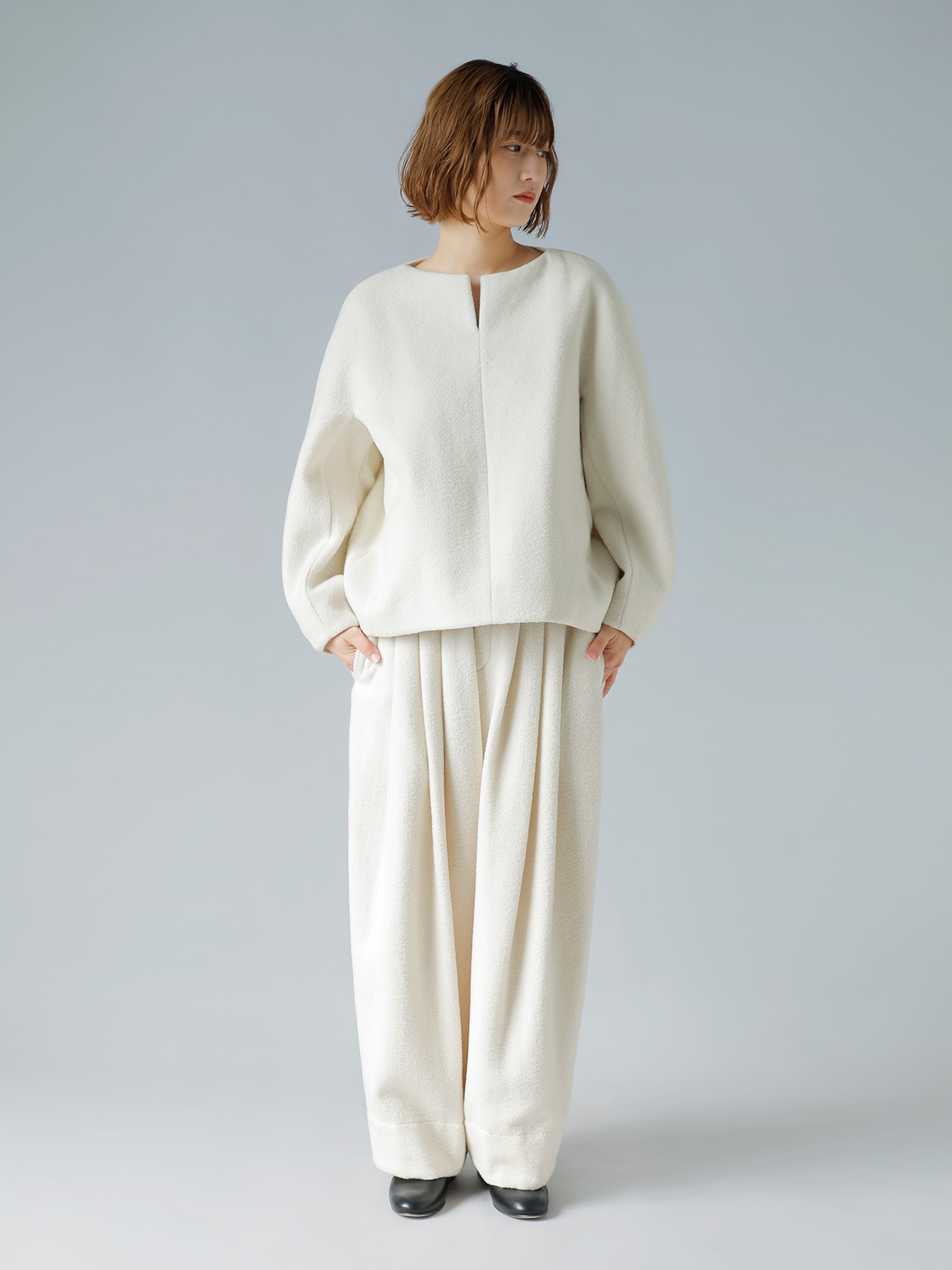 TENNE HANDCRAFTED MODERN(enhNtebh_)EGXg u jbg 3^bN Ch pc gwaist rib knit 3 tuck wide pantsh 007o