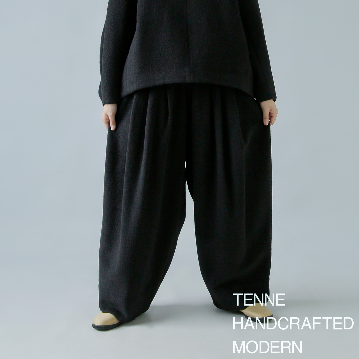 TENNE HANDCRAFTED MODERN(enhNtebh_)EGXg u jbg 3^bN Ch pc gwaist rib knit 3 tuck wide pantsh 007o