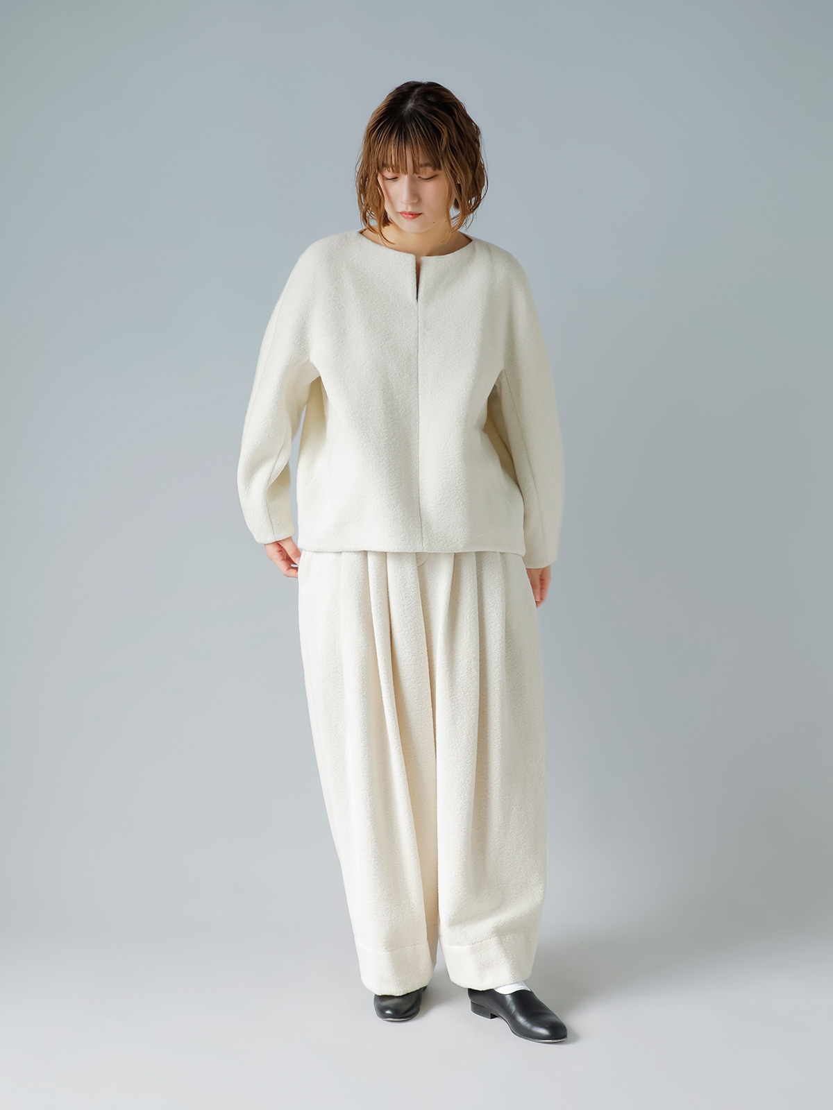 TENNE HANDCRAFTED MODERN(enhNtebh_)EGXg u jbg 3^bN Ch pc gwaist rib knit 3 tuck wide pantsh 007o