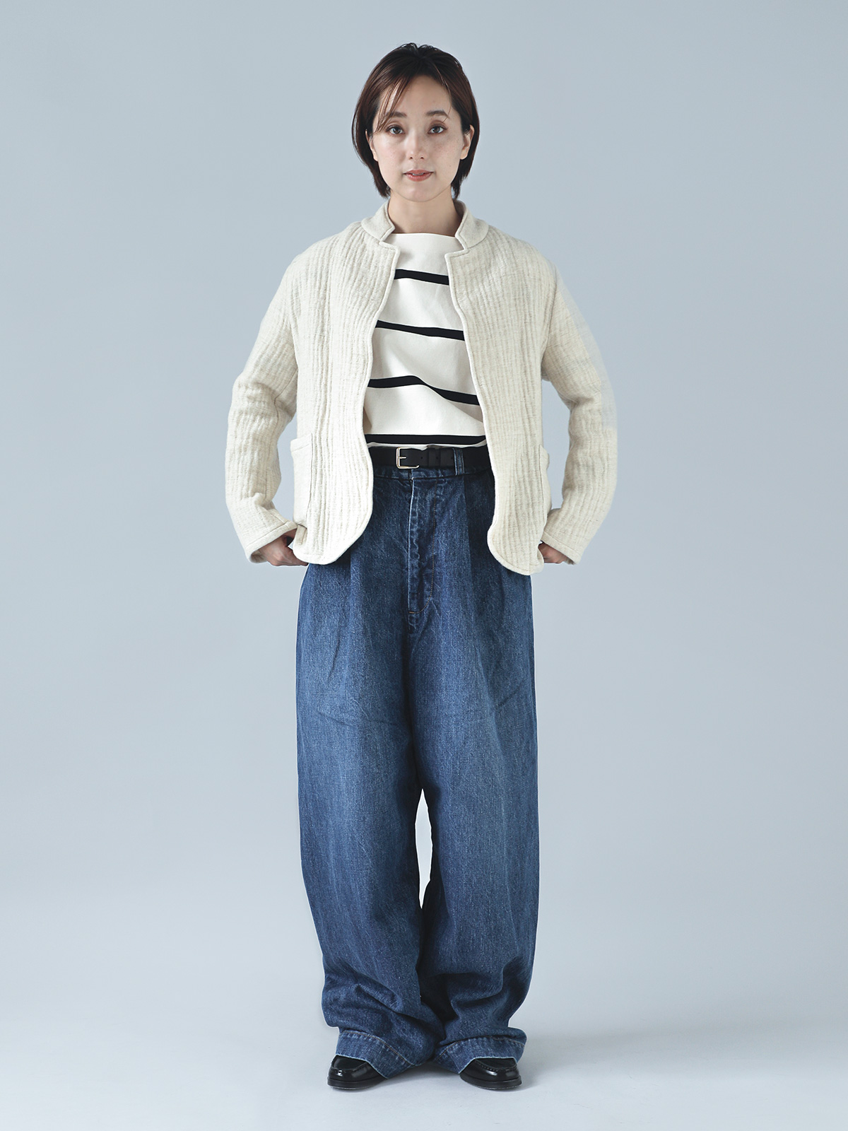 R & D.M.Co-(I[h}Ye[[)Be[WCN ^bN fj Ch pc gVINTAGE LIKE TUCK DENIM WIDE PANTSh 7006