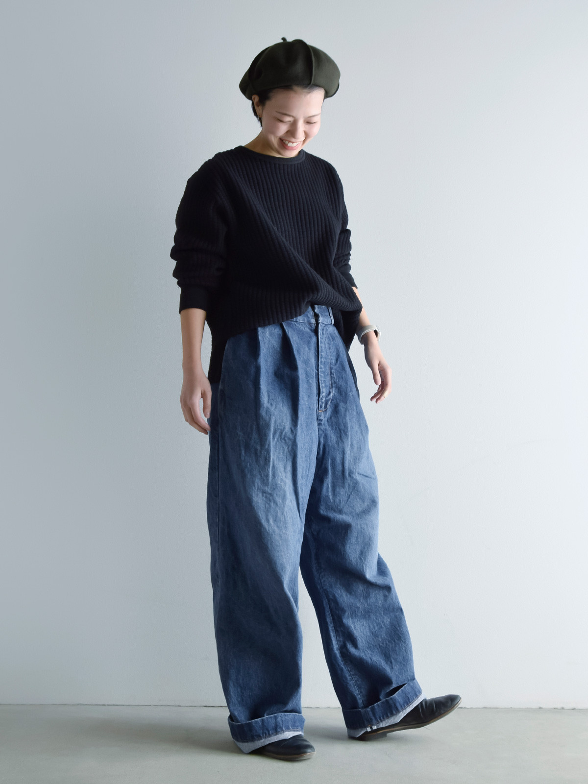 R & D.M.Co-(I[h}Ye[[)Be[WCN ^bN fj Ch pc gVINTAGE LIKE TUCK DENIM WIDE PANTSh 7006