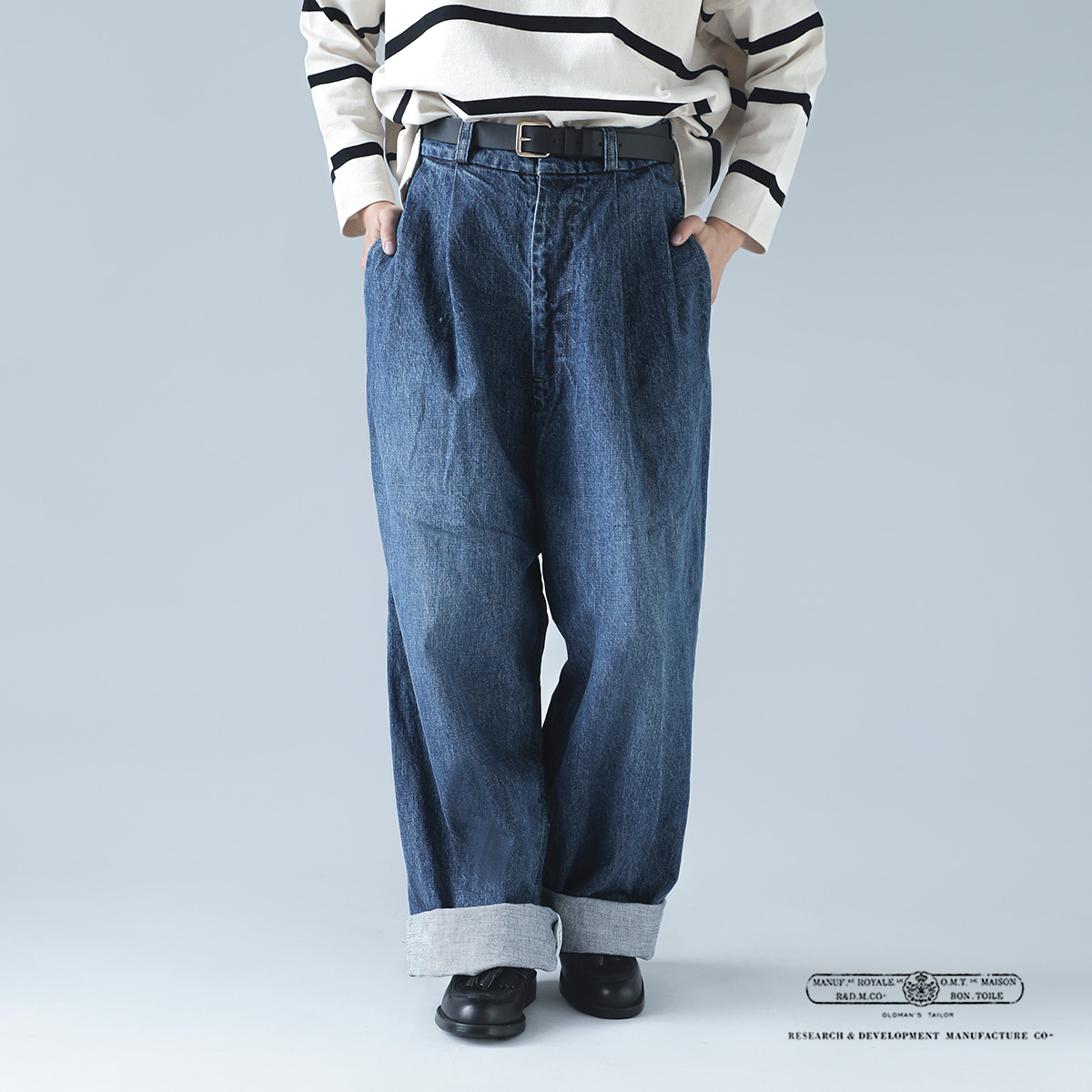 R & D.M.Co-(I[h}Ye[[)Be[WCN ^bN fj Ch pc gVINTAGE LIKE TUCK DENIM WIDE PANTSh 7006