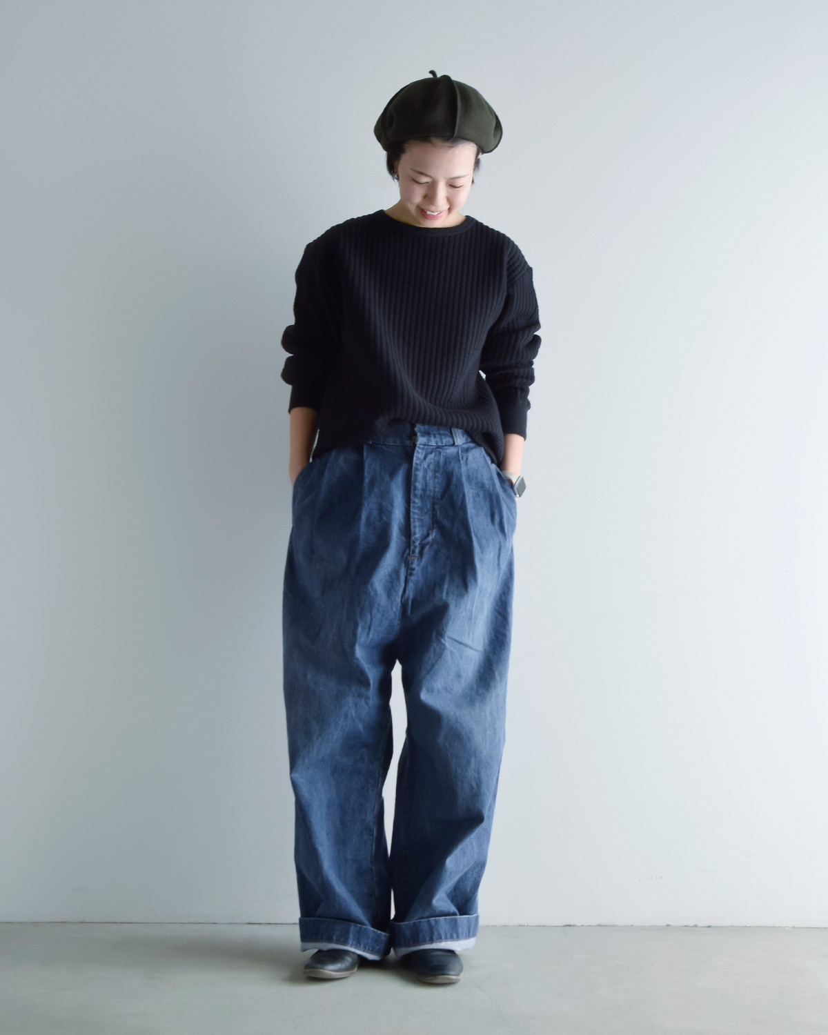 R & D.M.Co-(I[h}Ye[[)Be[WCN ^bN fj Ch pc gVINTAGE LIKE TUCK DENIM WIDE PANTSh 7006