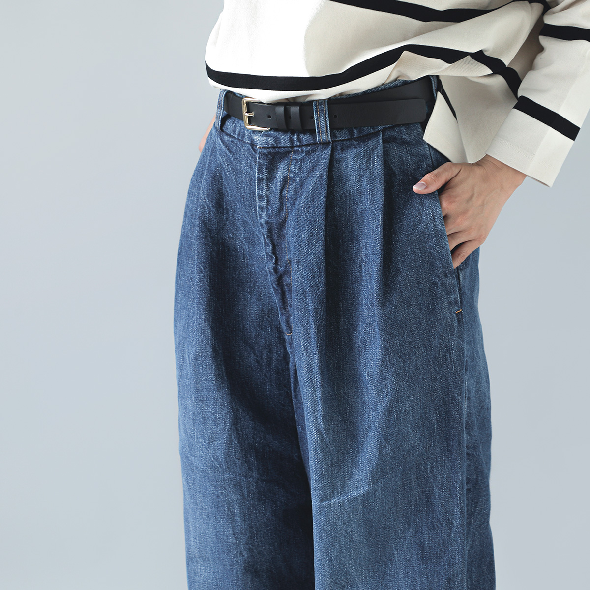 R & D.M.Co-(I[h}Ye[[)Be[WCN ^bN fj Ch pc gVINTAGE LIKE TUCK DENIM WIDE PANTSh 7006