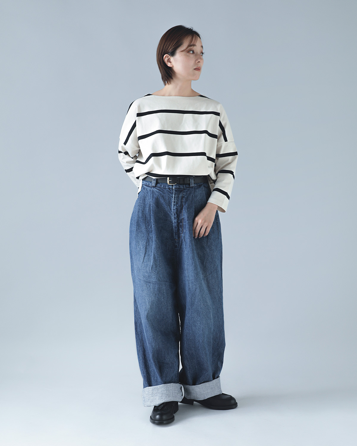 R & D.M.Co-(I[h}Ye[[)Be[WCN ^bN fj Ch pc gVINTAGE LIKE TUCK DENIM WIDE PANTSh 7006