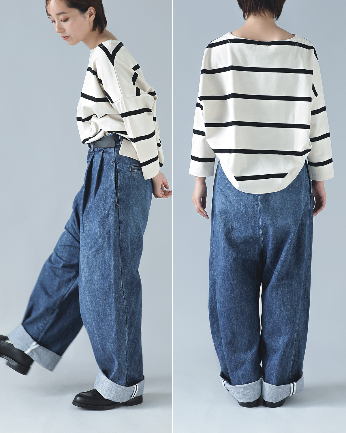 R & D.M.Co-(I[h}Ye[[)Be[WCN ^bN fj Ch pc gVINTAGE LIKE TUCK DENIM WIDE PANTSh 7006