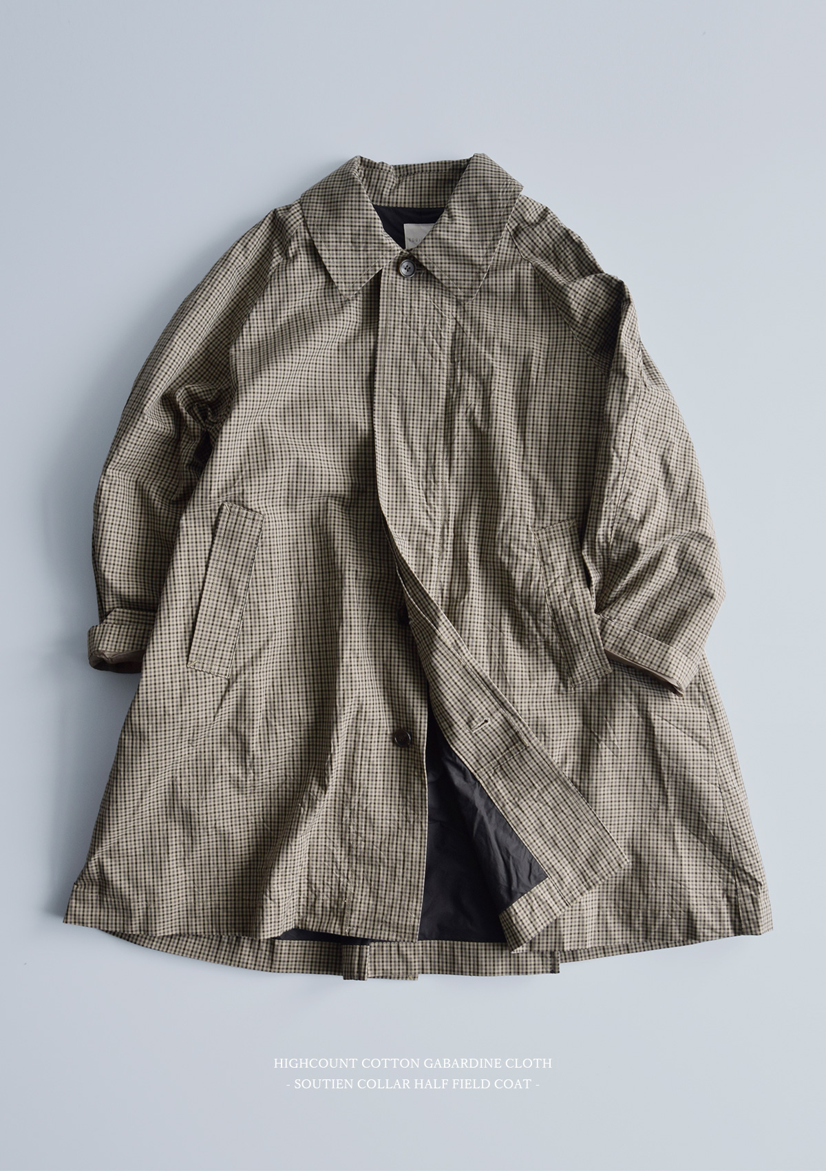 TOUJOURS トゥジュー ハイカウント コットン ギャバジン コート “Soutien Collar Half Field Coat”  am41nc02 | iroma..aranciato