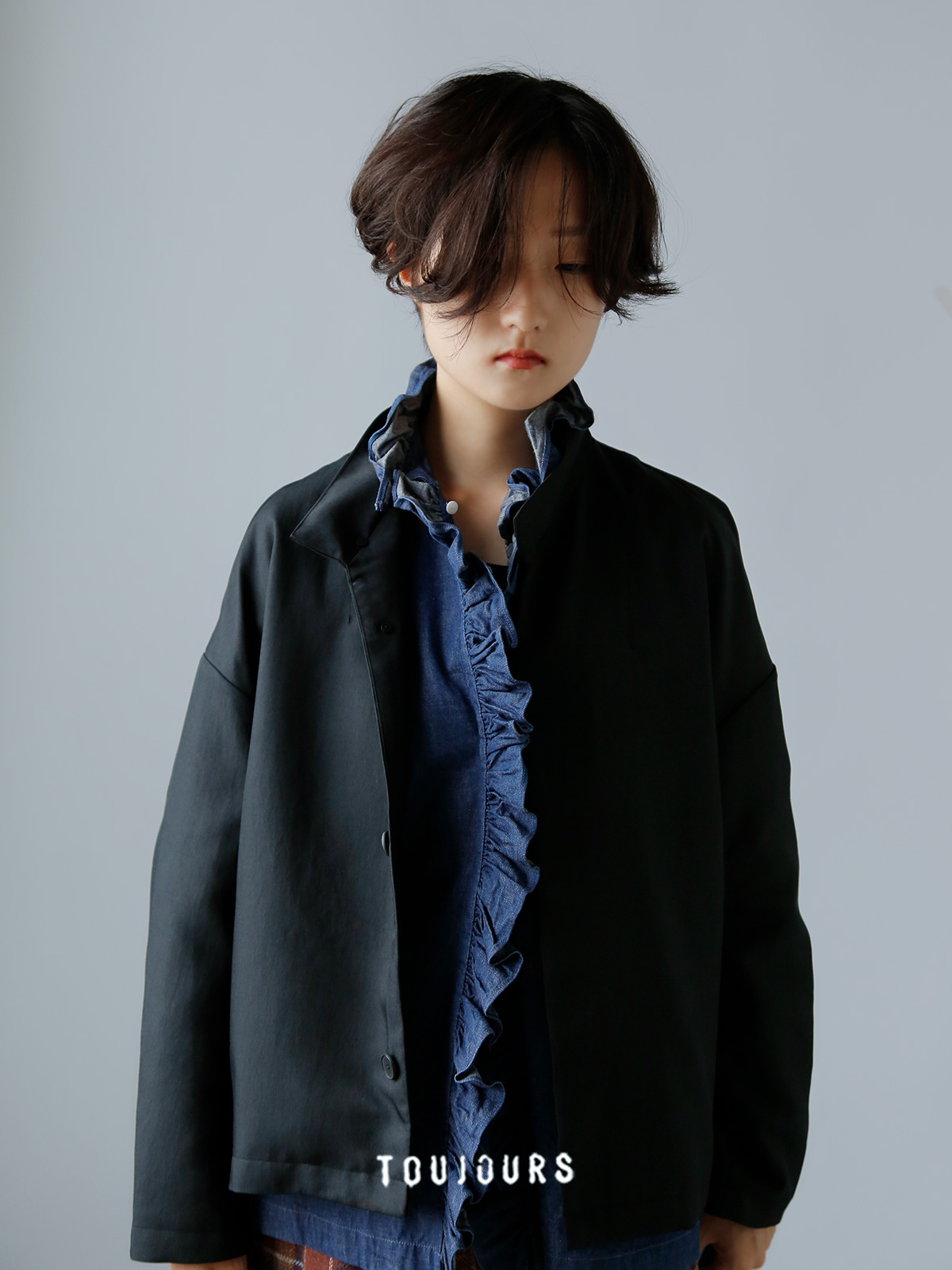 TOUJOURS トゥジュー デニムラッフルシャツ 6.5oz Organic Cotton Denim Cloth Ruffle Shirt  bm39gs01