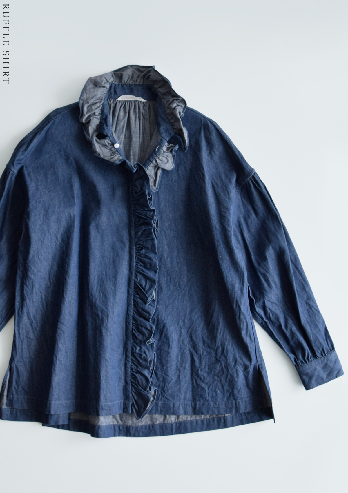 TOUJOURS トゥジュー デニムラッフルシャツ 6.5oz Organic Cotton Denim Cloth Ruffle Shirt  bm39gs01