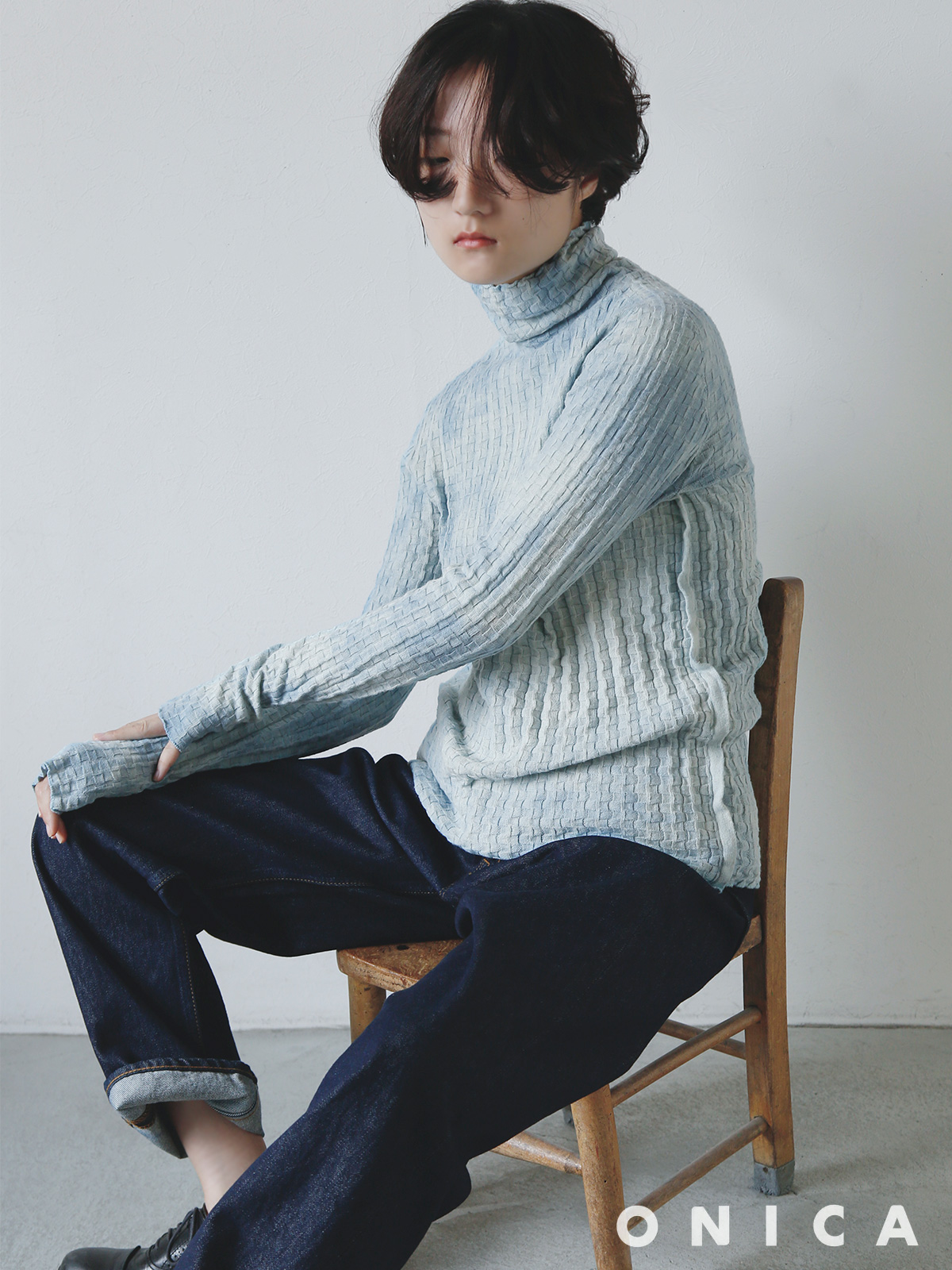 ONICA オニカ ウォッシャブル コットン リネン ミナモ タートルネック ニット プルオーバー “Cotton Linen Minamo Top”  oni039-same1 | iroma..aranciato