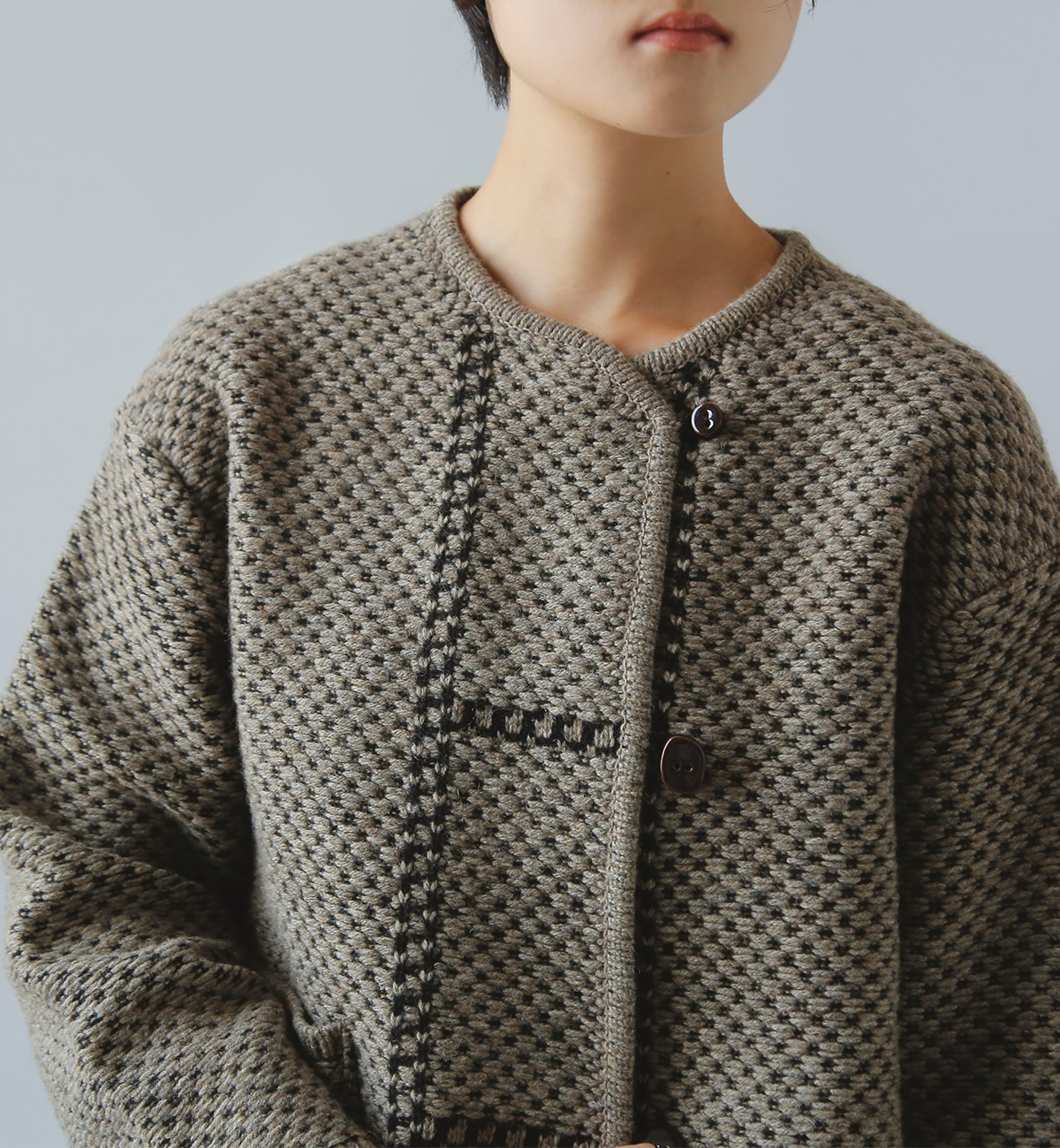 ONICA オニカ スーパーファインウール ジャガード カーディガン “Superfine wool Jacquard Cardigan”  oni044 | iroma..aranciato