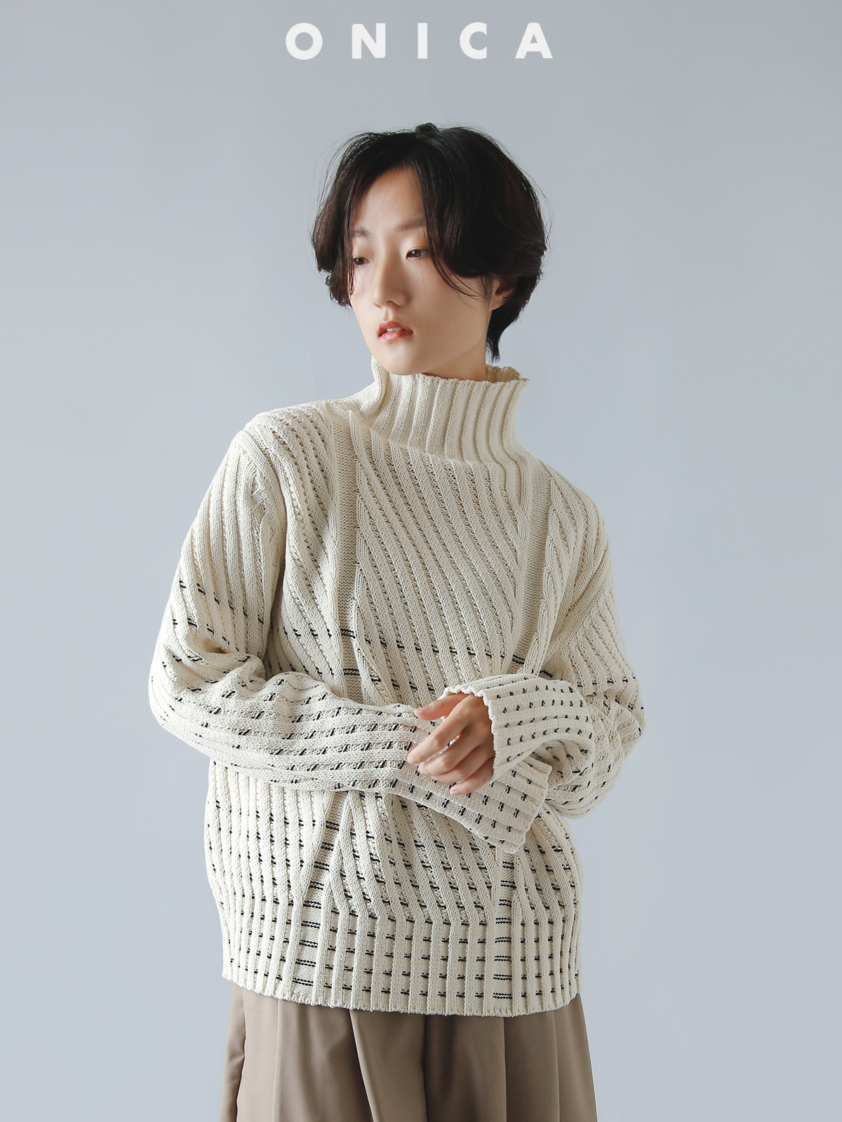 ONICA オニカ エアリー コットン タートルネック ニット プルオーバー “Airy Cotton Turtleneck Jumper”  oni048 | iroma..aranciato