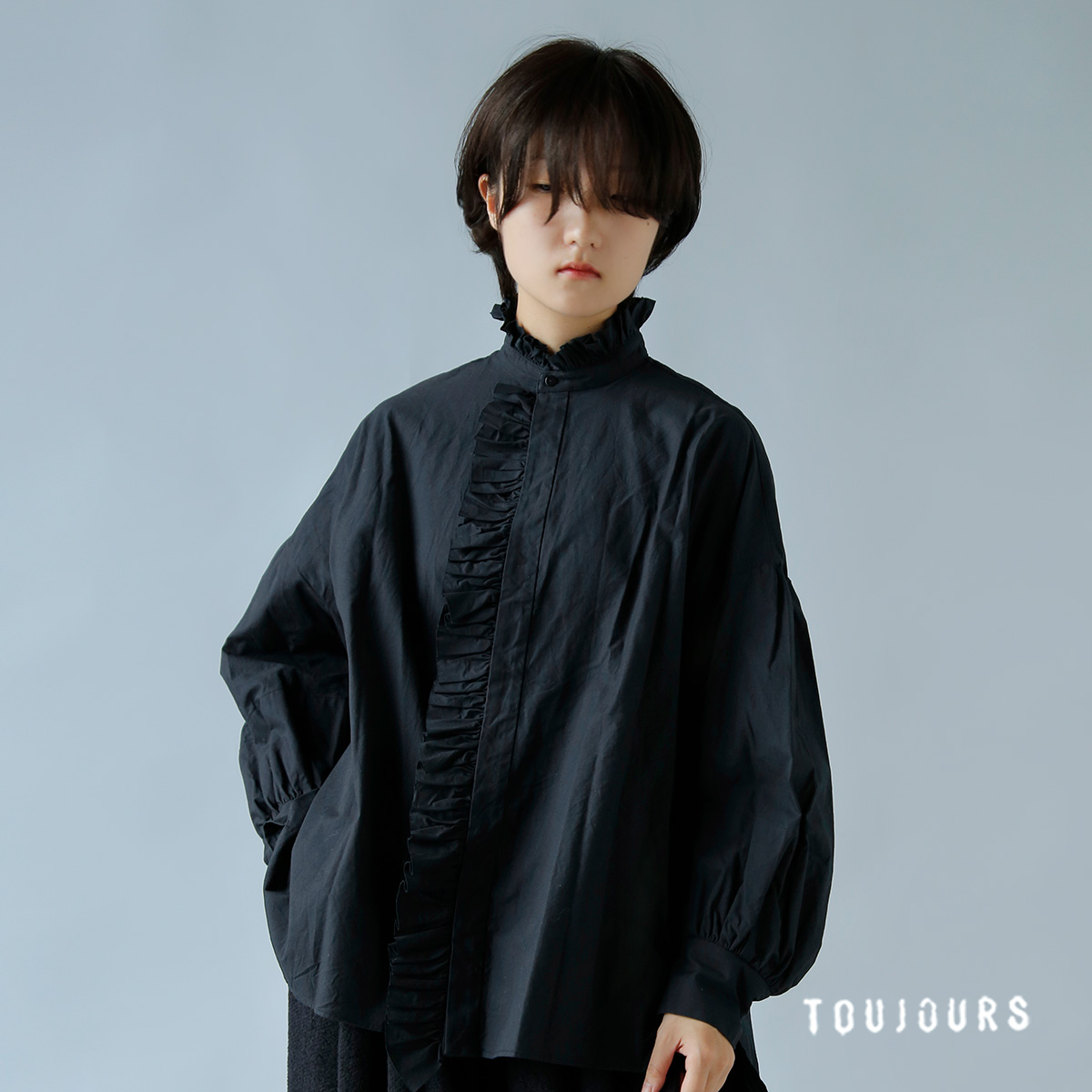 TOUJOURS(gDW[)Rbg gv [ cC Vc gBand Collar Bishop Sleeve Ruffle Shirth sm41rs01