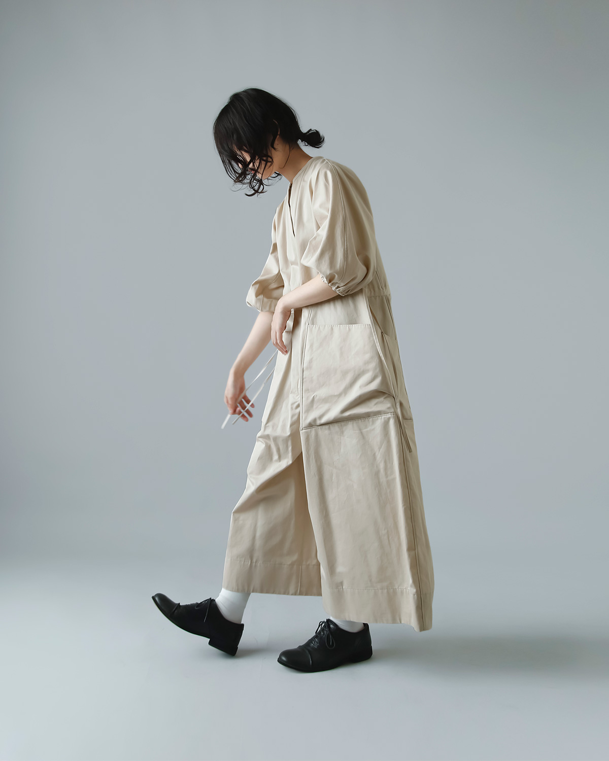 TENNE HANDCRAFTED MODERN テンハンドクラフテッドモダン コットン サテン ボリュームスリーブ オールインワン “volume  sleeve all-in-one” 0025o | iroma..aranciato