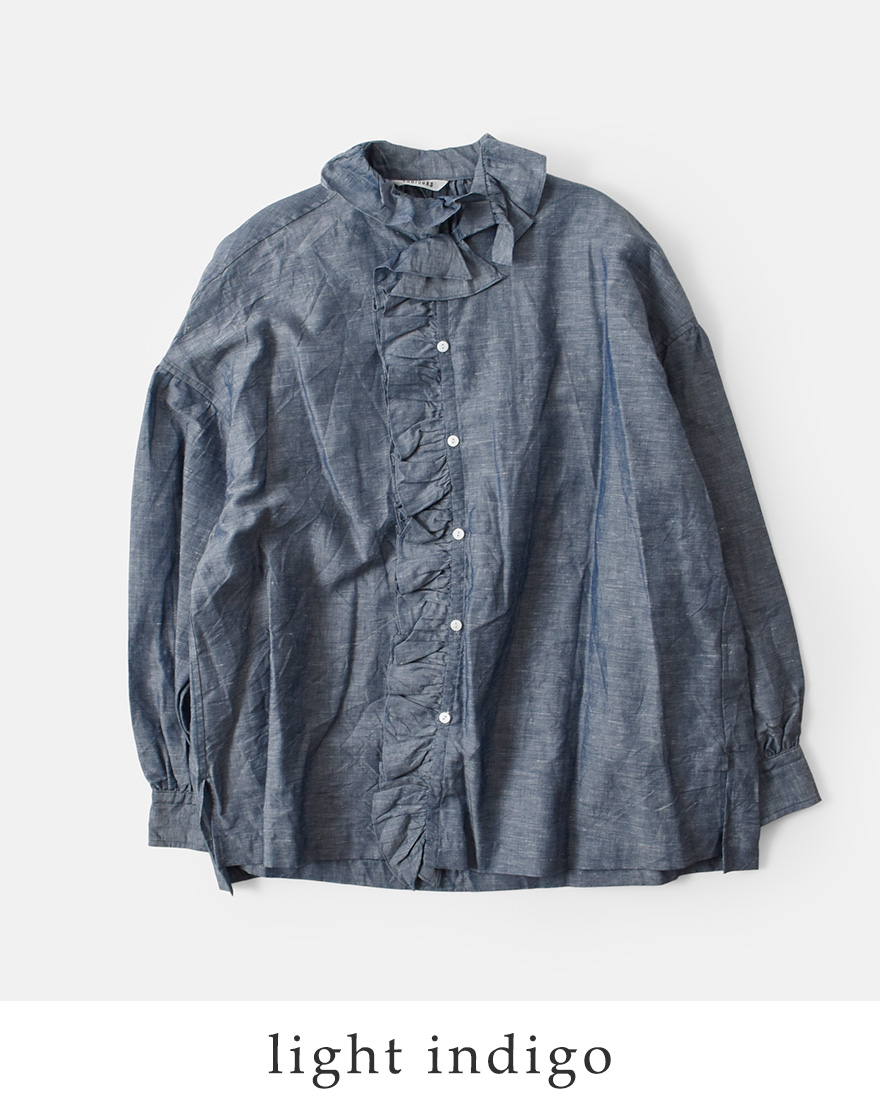 TOUJOURS トゥジュー インディゴ コットン リネン シャンブレー シャツ “Ruffle Shirt” tm40ss03 |  iroma..aranciato