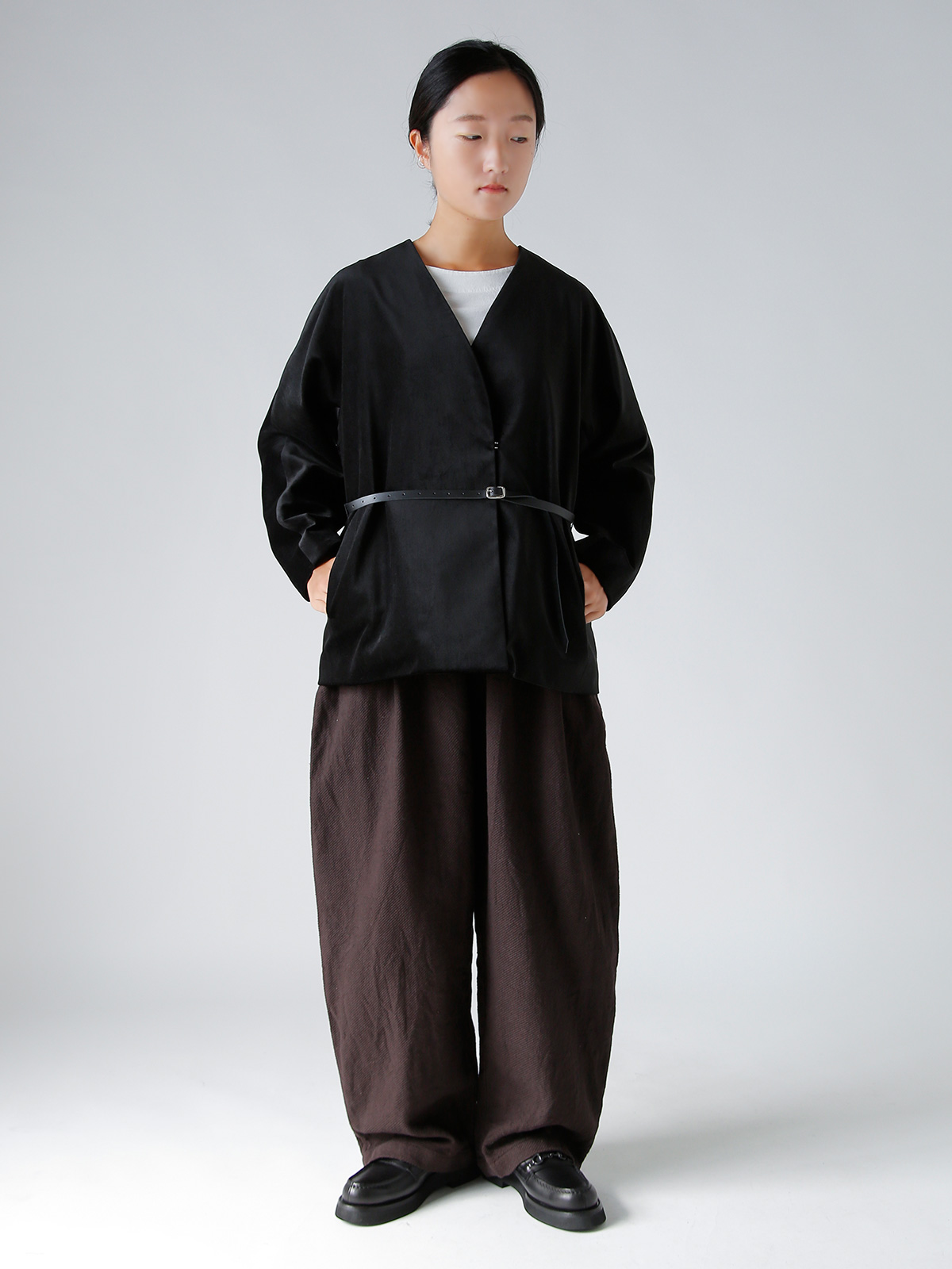 TENNE HANDCRAFTED MODERN(enhNtebh_)U[xgt vX xxbg m[J[ WPbg gvelvet no collar jacketh 0031