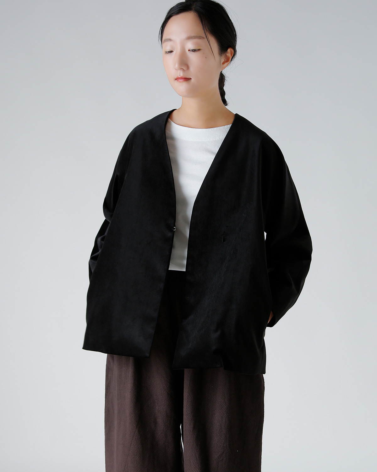 TENNE HANDCRAFTED MODERN(enhNtebh_)U[xgt vX xxbg m[J[ WPbg gvelvet no collar jacketh 0031