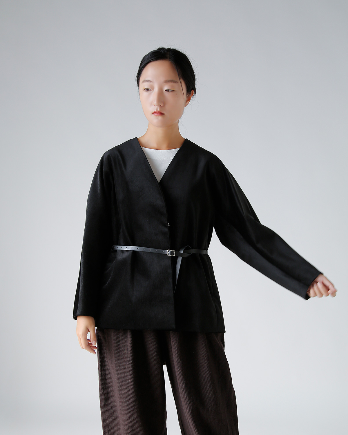 TENNE HANDCRAFTED MODERN(enhNtebh_)U[xgt vX xxbg m[J[ WPbg gvelvet no collar jacketh 0031