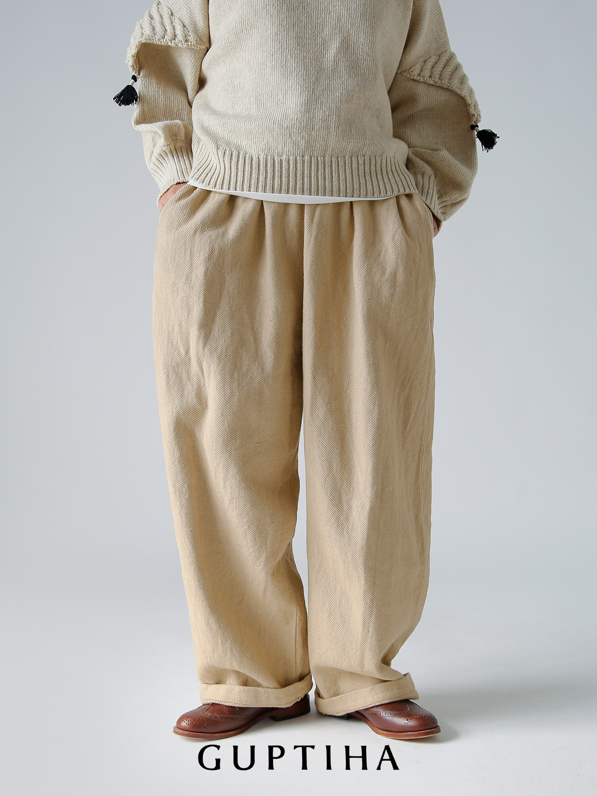 GUPTIHA グプティハ コットン 手織り ウォッシュドツイル パンツ 13581