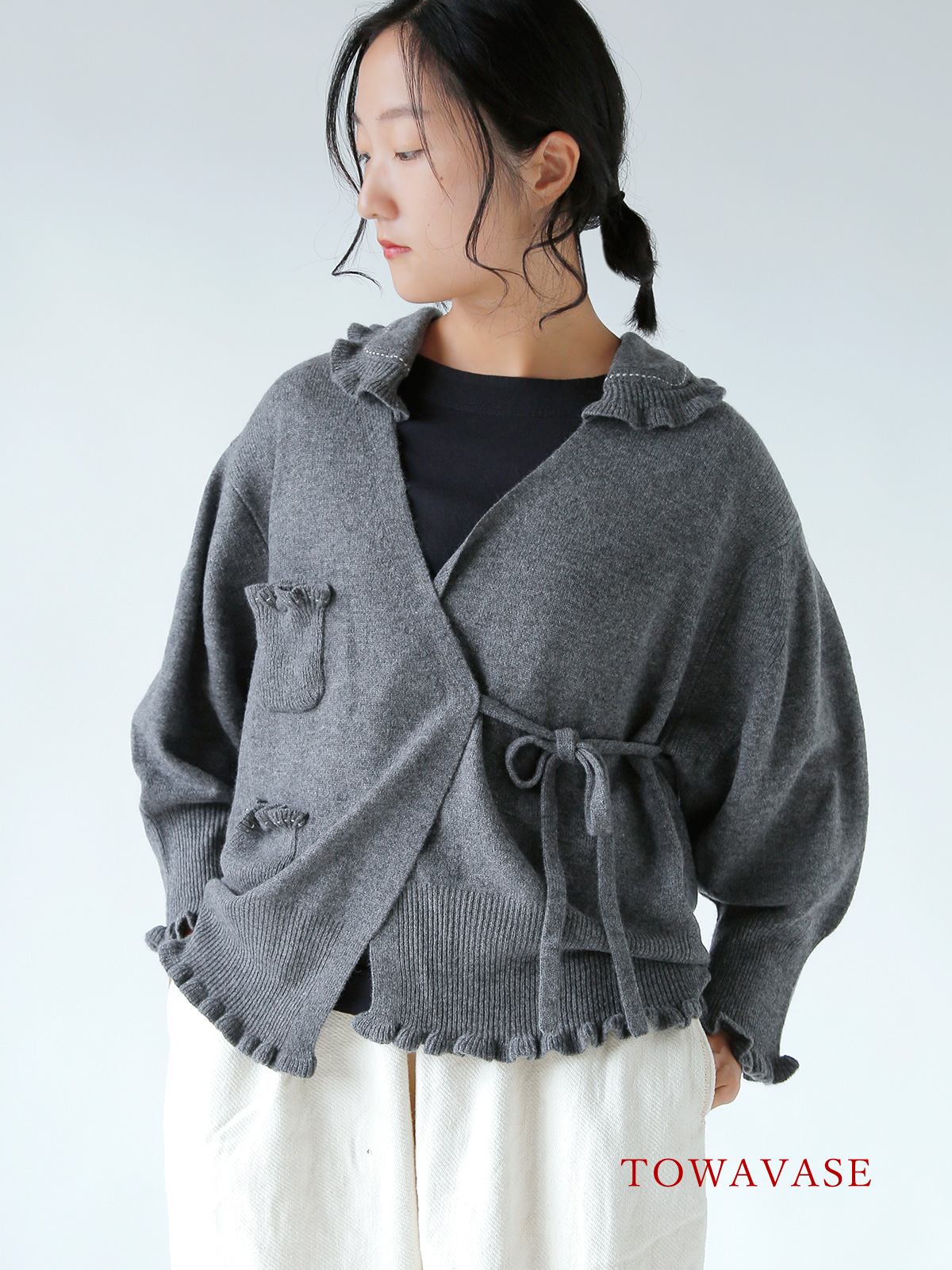 TOWAVASE カシミアカシュクールカーディガン TOWAVASE トワヴァーズ カシミヤ ハンドステッチ カシュクール