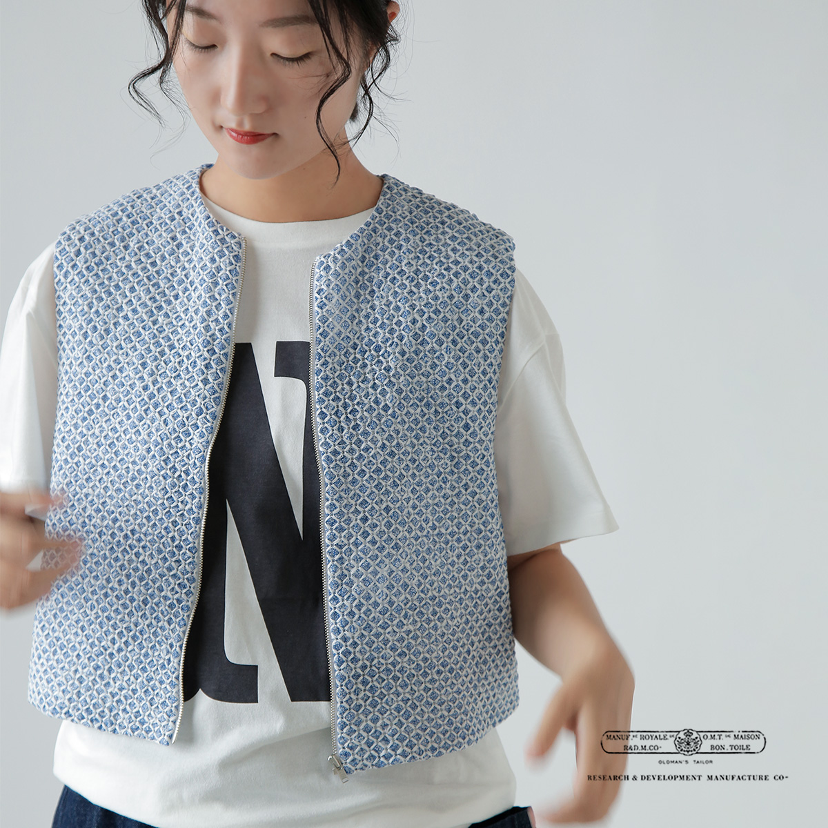 R & D.M.Co-(I[h}Ye[[)gX R[`OXeb` V[O xXg gTRELLIS COUCHING STITCH SHIRRING VESTh 7441