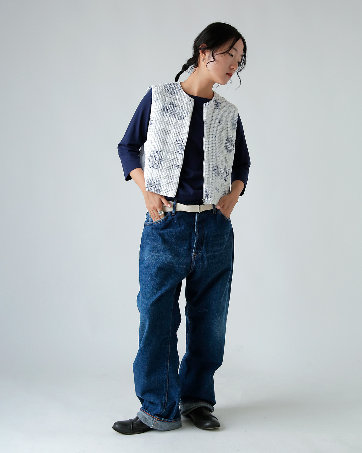 R & D.M.Co-(I[h}Ye[[)gX R[`OXeb` V[O xXg gTRELLIS COUCHING STITCH SHIRRING VESTh 7441